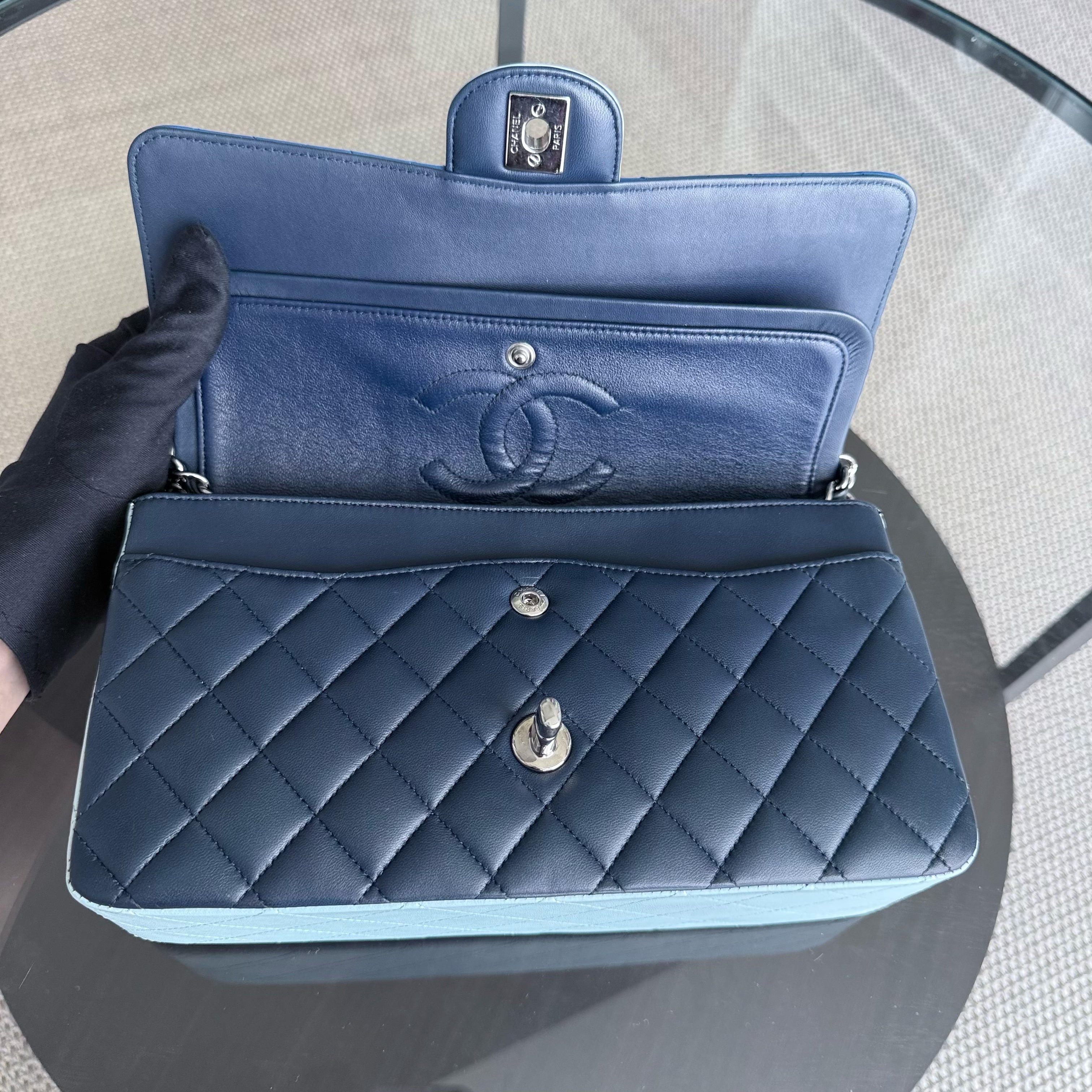 Chanel Classic Flap Medium - 25CM Quilted Lambskin Tri-Color Blue Silver Hardware Series 22