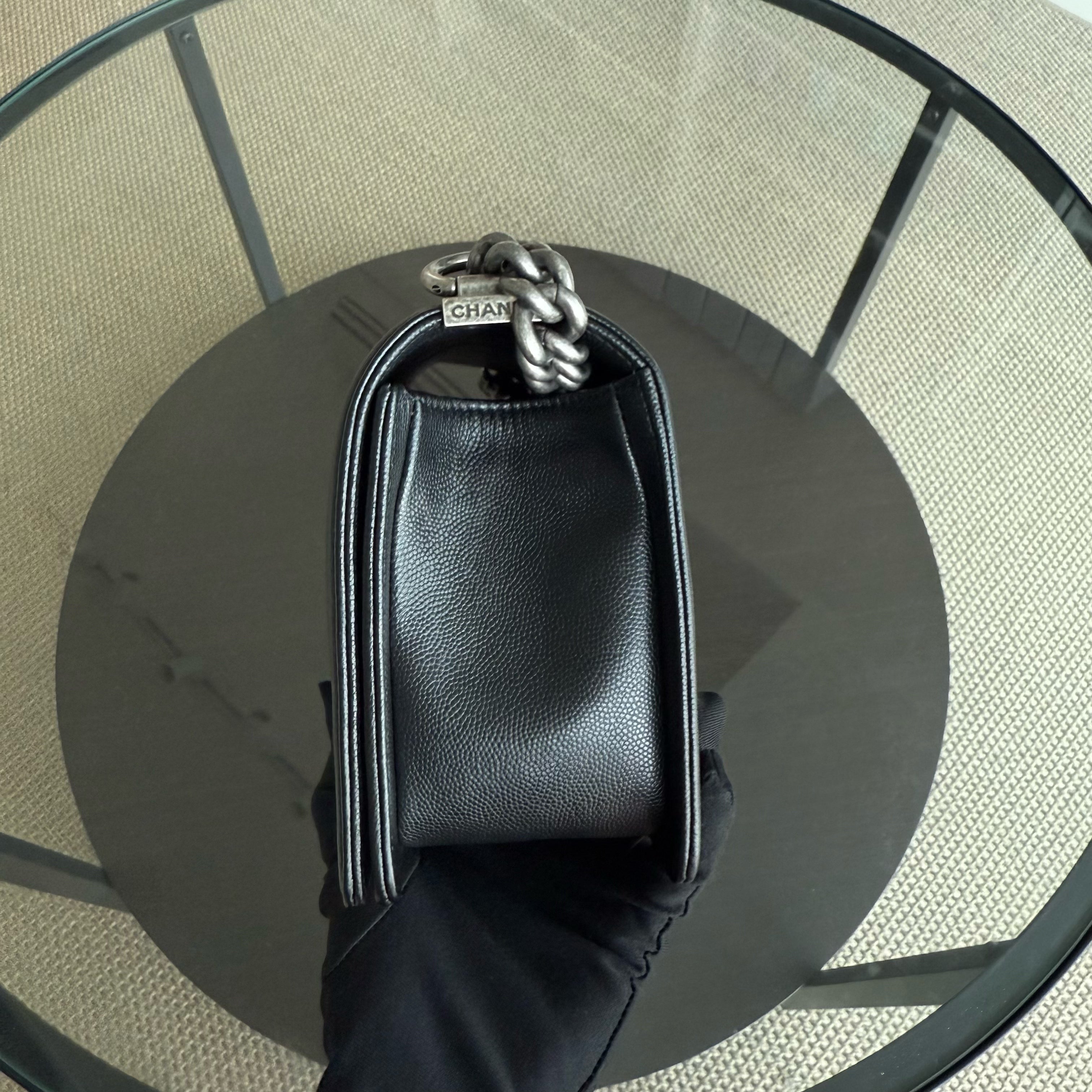 Chanel Boy Medium - Caviar 25CM Chevron Black Ruthenium Silver Hardware Series 24