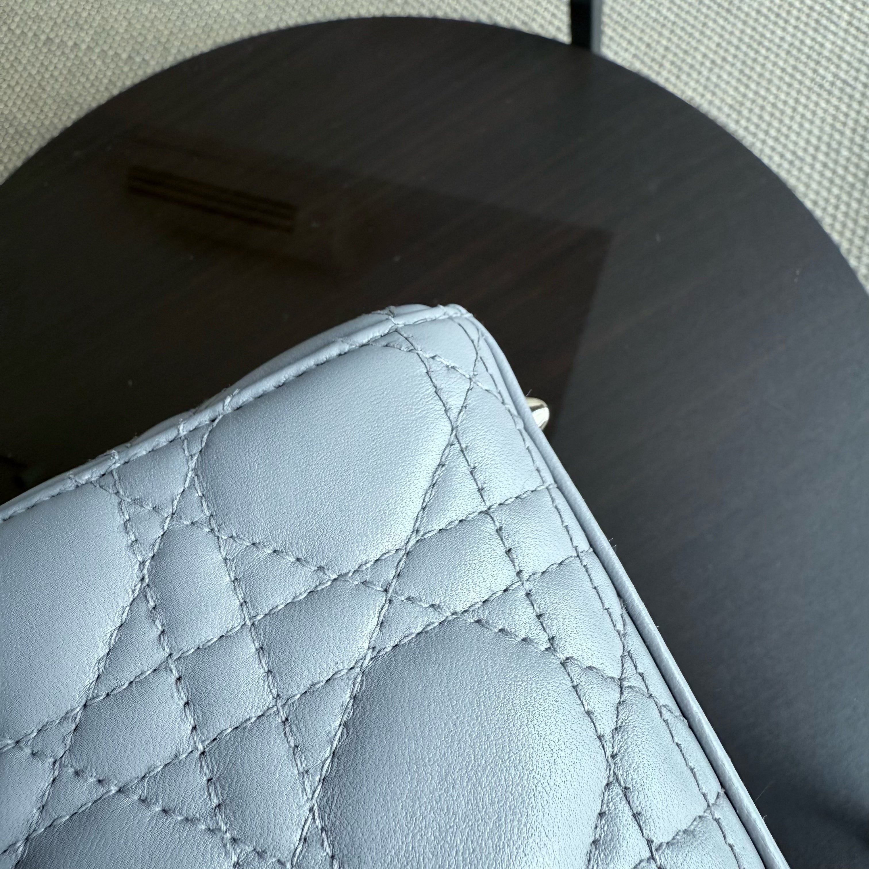 Dior Lady Small - Cannage Lambskin Light Grey Gray Gold Hardware