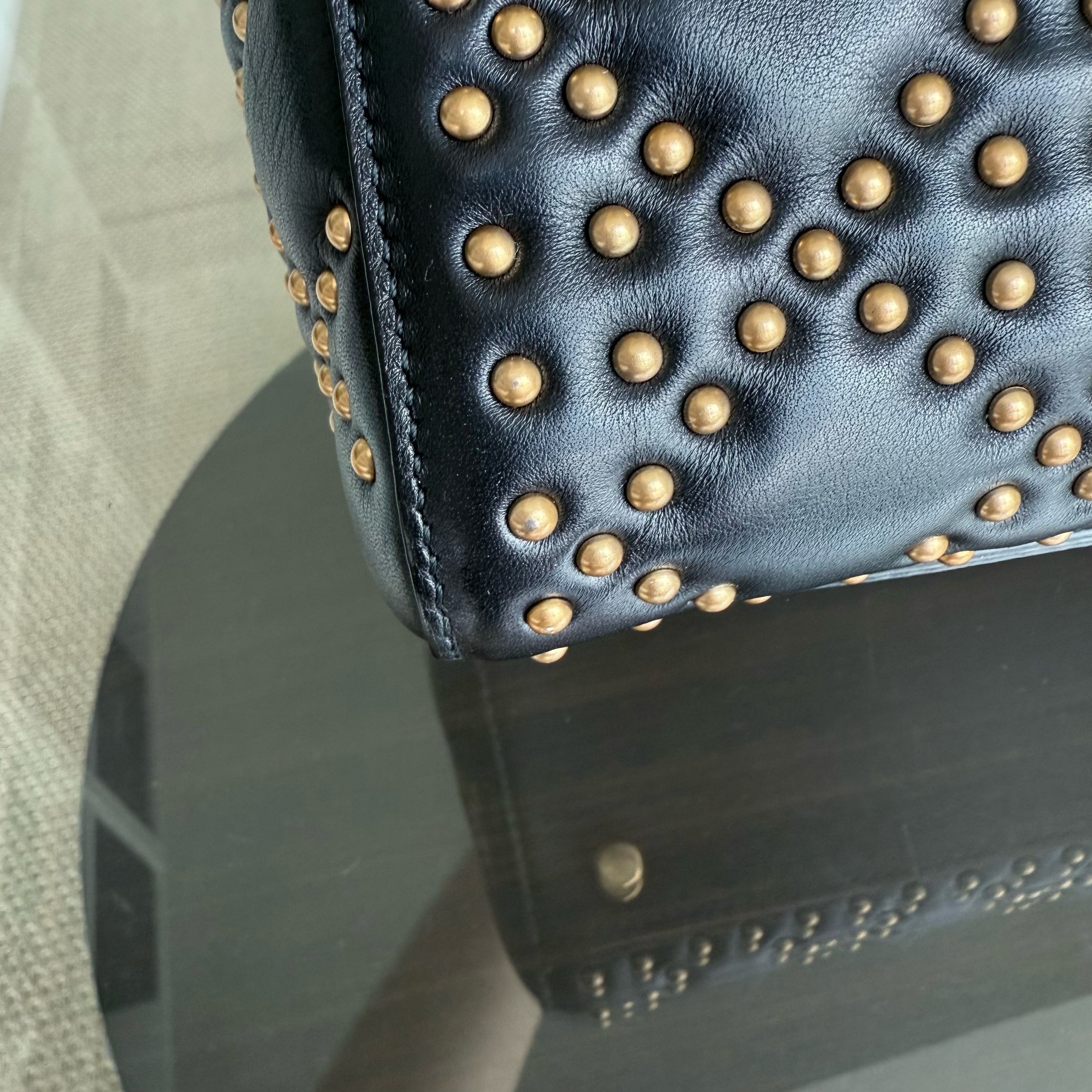 Dior Lady Medium Flap - Studded Cannage Calfskin Black Gold Hardware