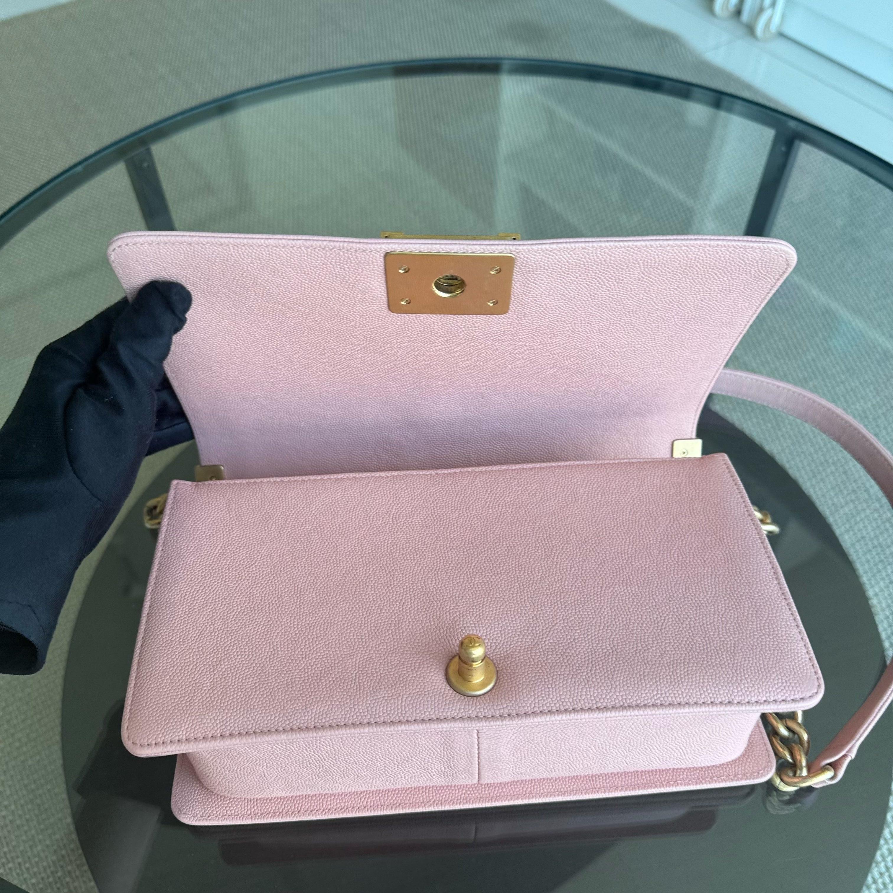 Chanel Boy Medium - Caviar 25CM Quilted Pink Gold Hardware Series 25