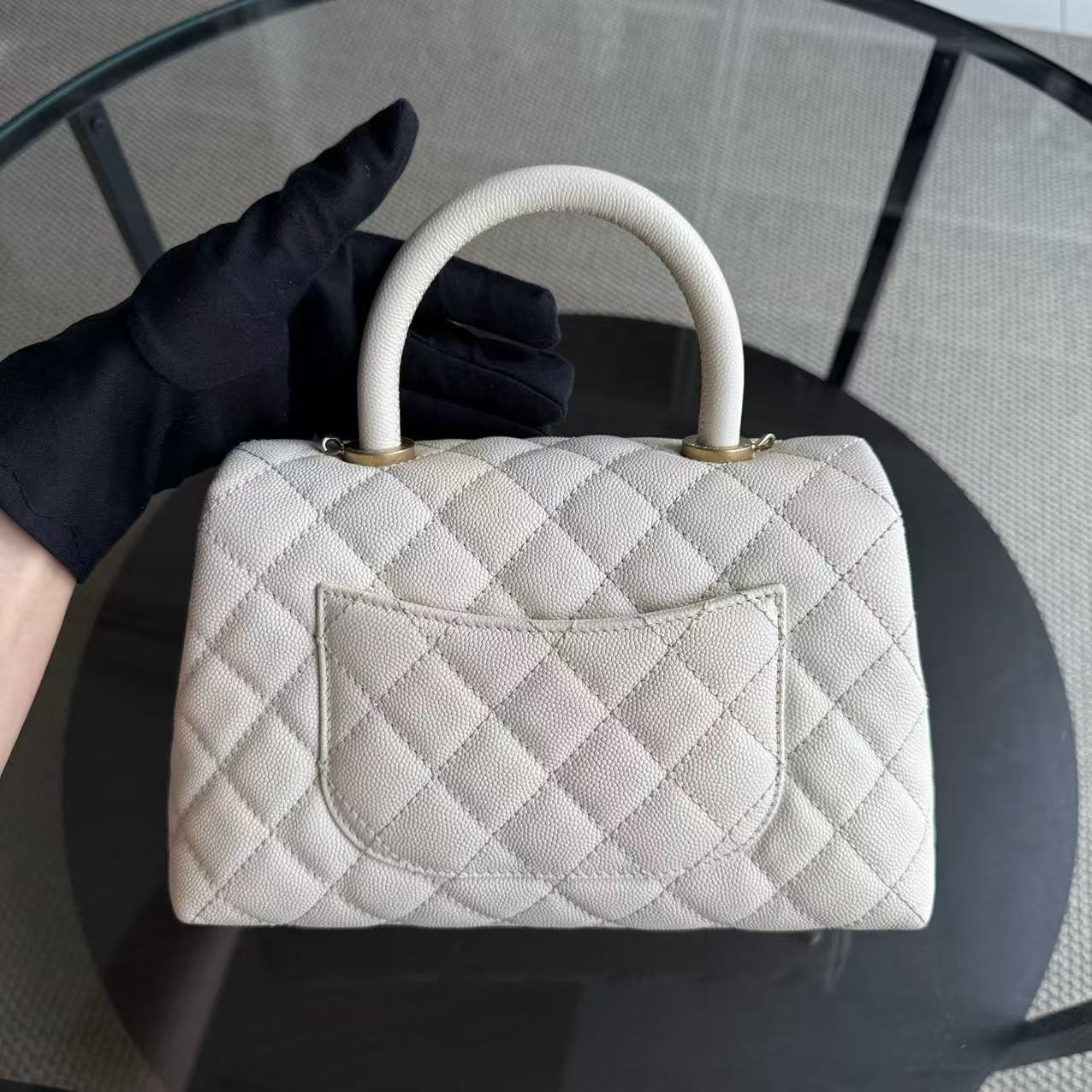 Chanel Coco Handle Small - Caivar Quilted Cream White Gold Hardware Series 24