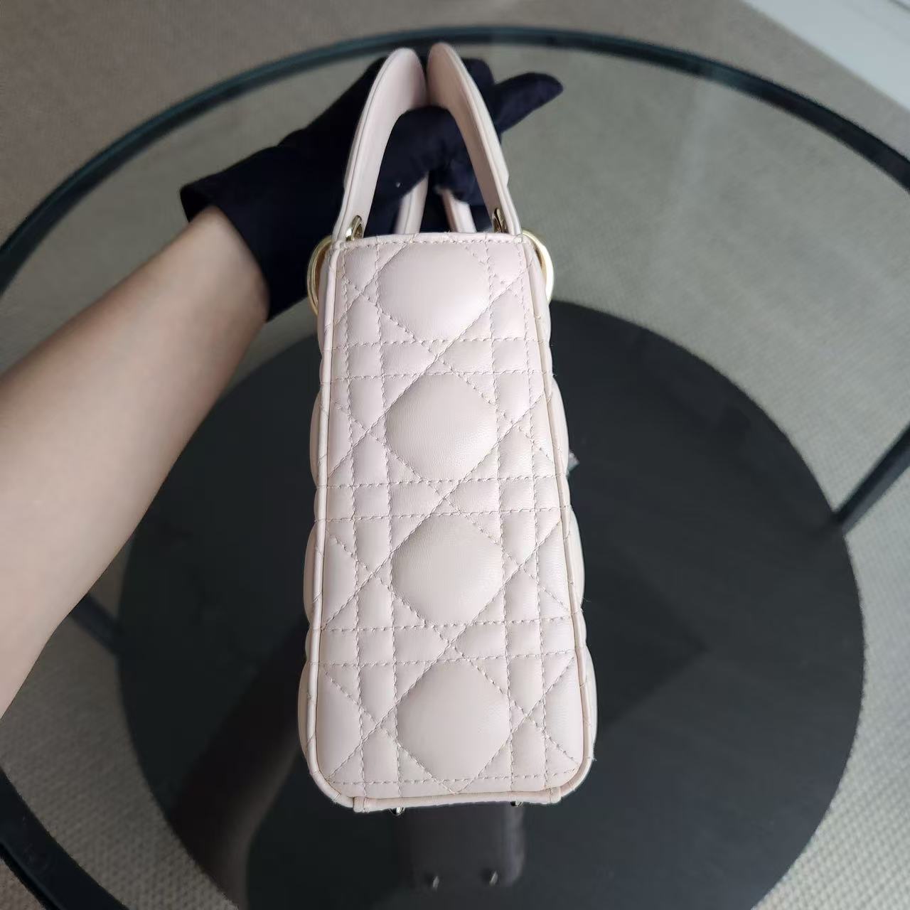 Dior Lady Small - Cannage Lambskin Light Blush Pink Gold Hardware