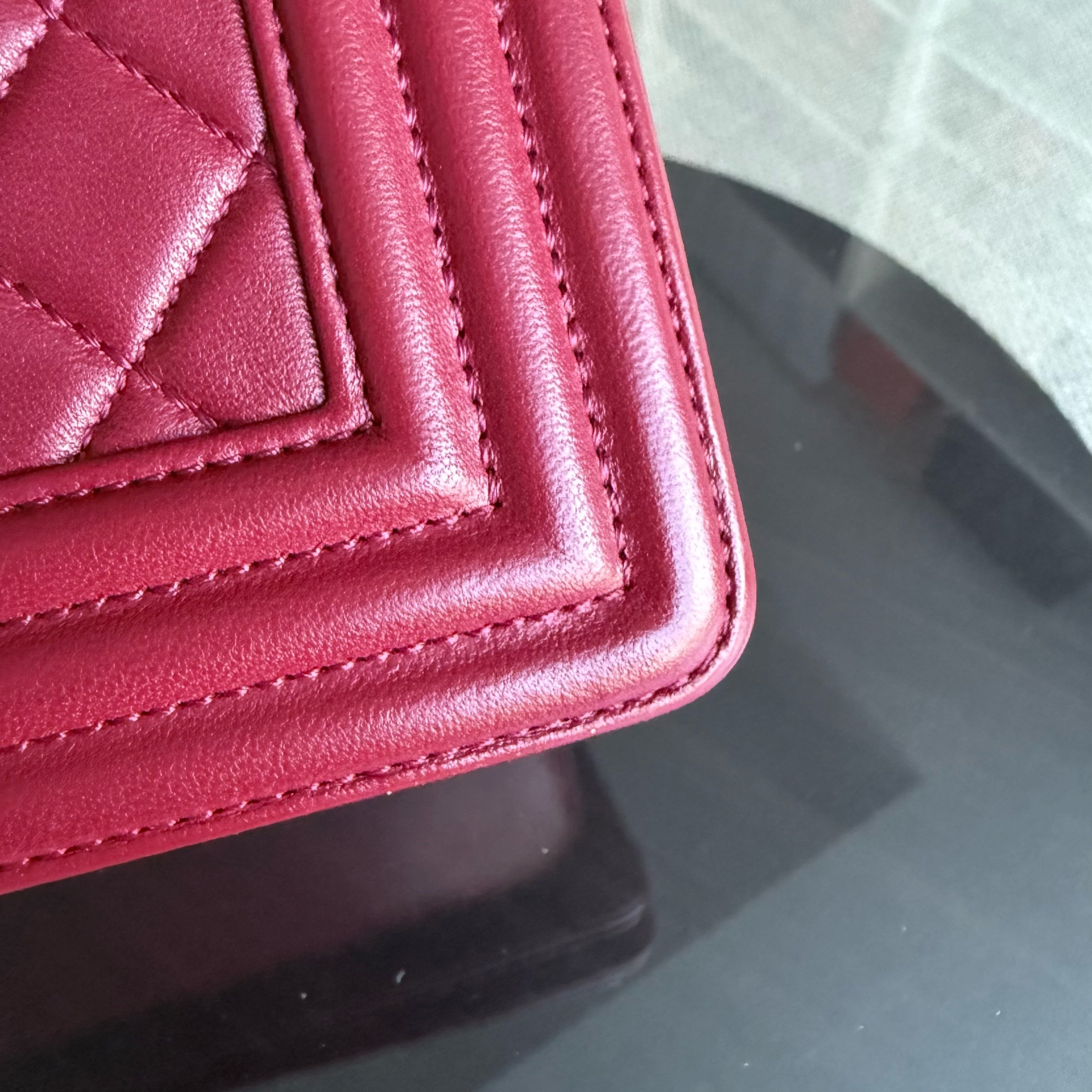 Chanel Boy Medium - 25CM Quilted Lambskin Dark Red Gold Hardware Series 19
