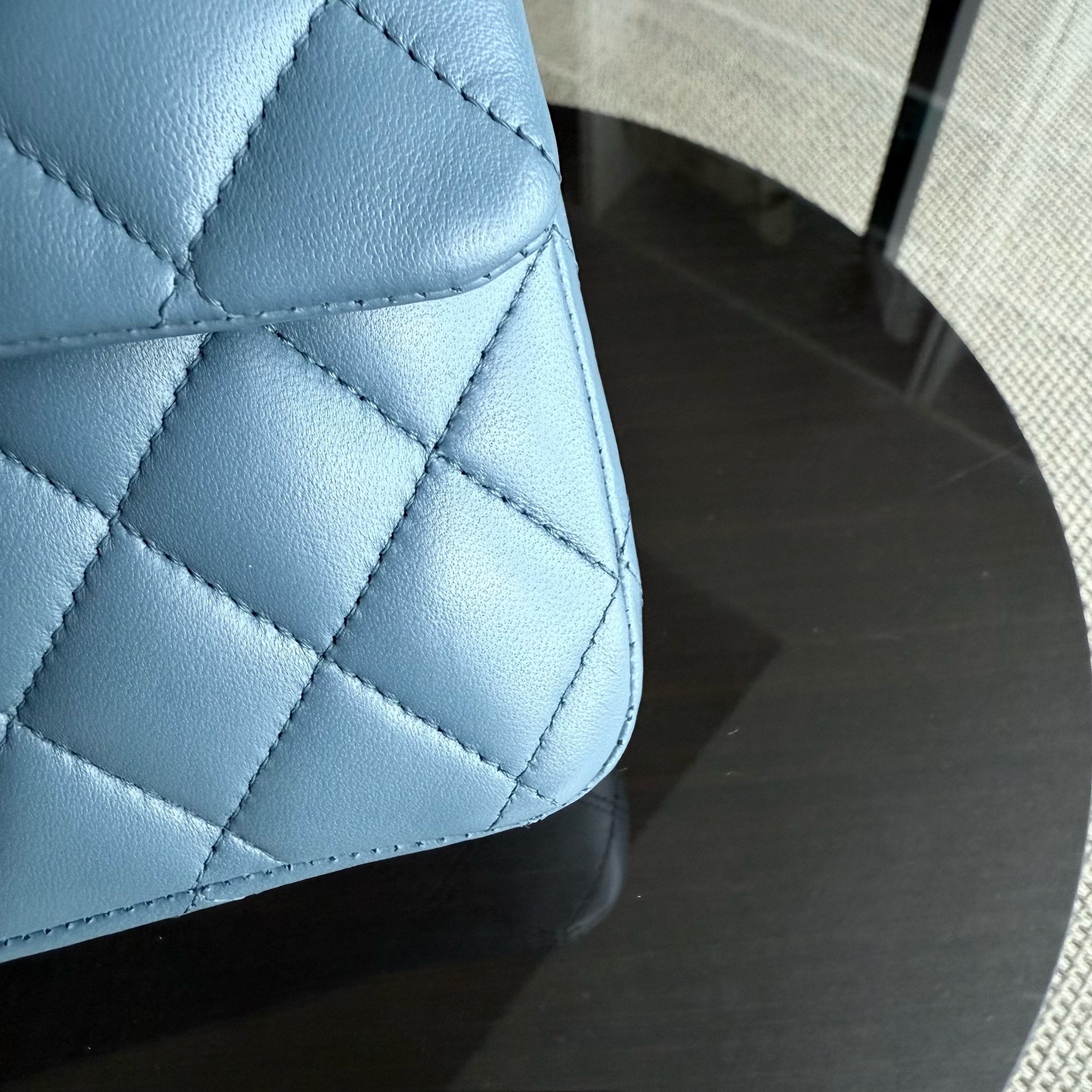 Chanel Classic Flap Medium - 25CM Quilted Lambskin Haze Blue Silver Hardware & Balance of Chanel PST RED