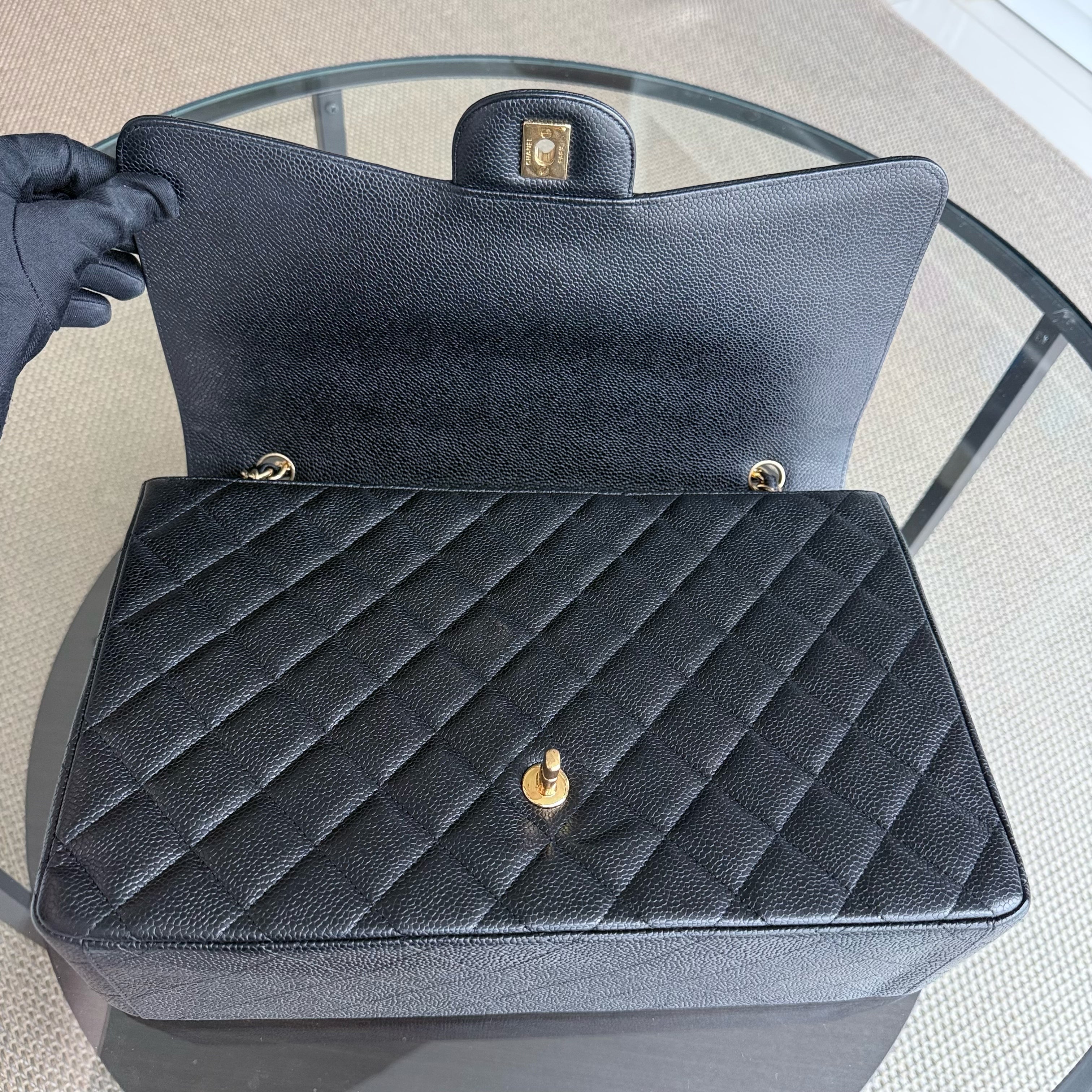 Chanel Classic Flap Maxi - Caviar 33CM Single Flap Black Gold Hardware Series 13