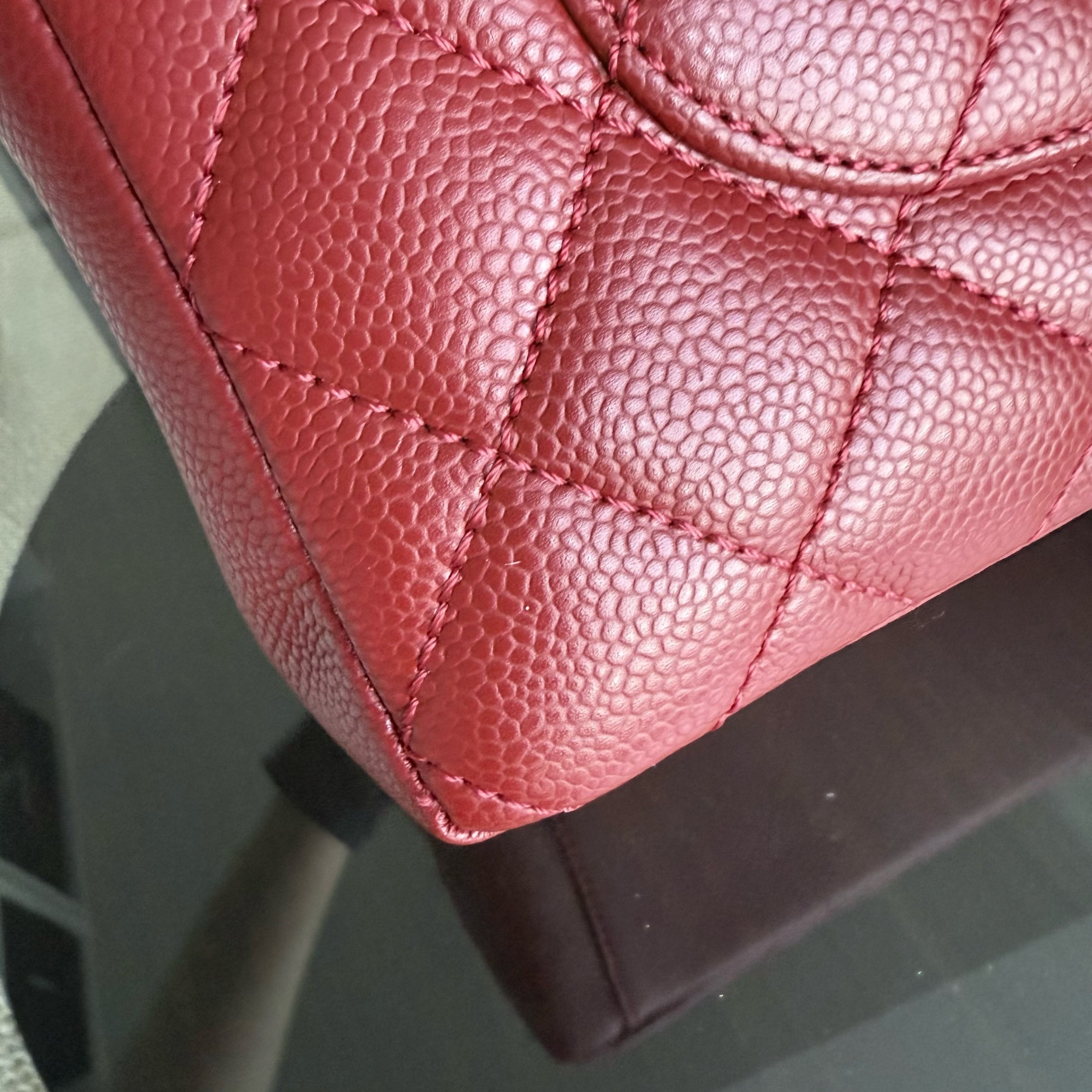 Chanel PST Petite Shopping Tote - Caviar Quilted Red Silver Hardware Series 13
