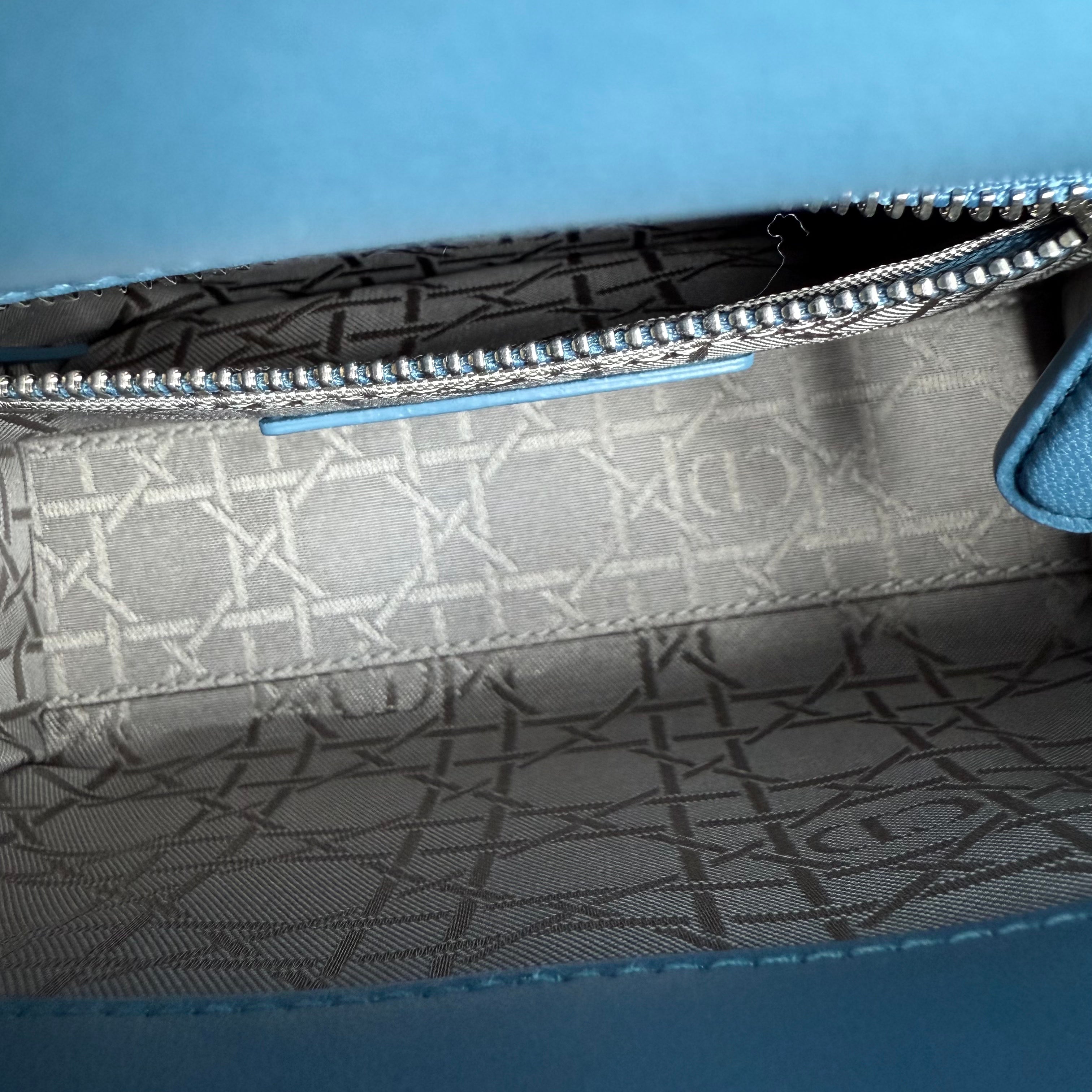 Dior Lady Mini - Cannage Lambskin Blue Silver Hardware Adjustable Strap