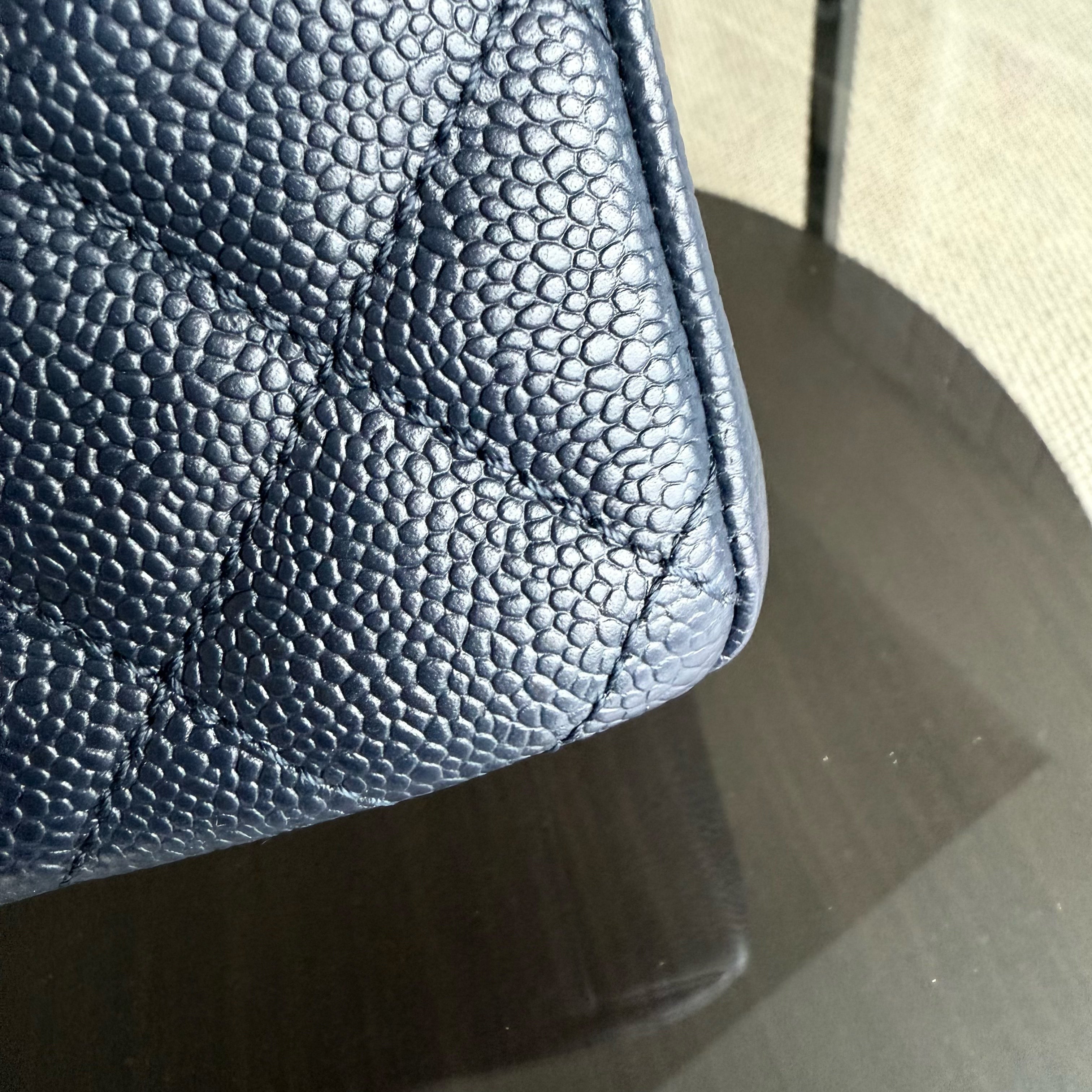 Chanel GST Grand Shopping Tote - Caviar Quilted Dark Blue Gold Hardware Series 19