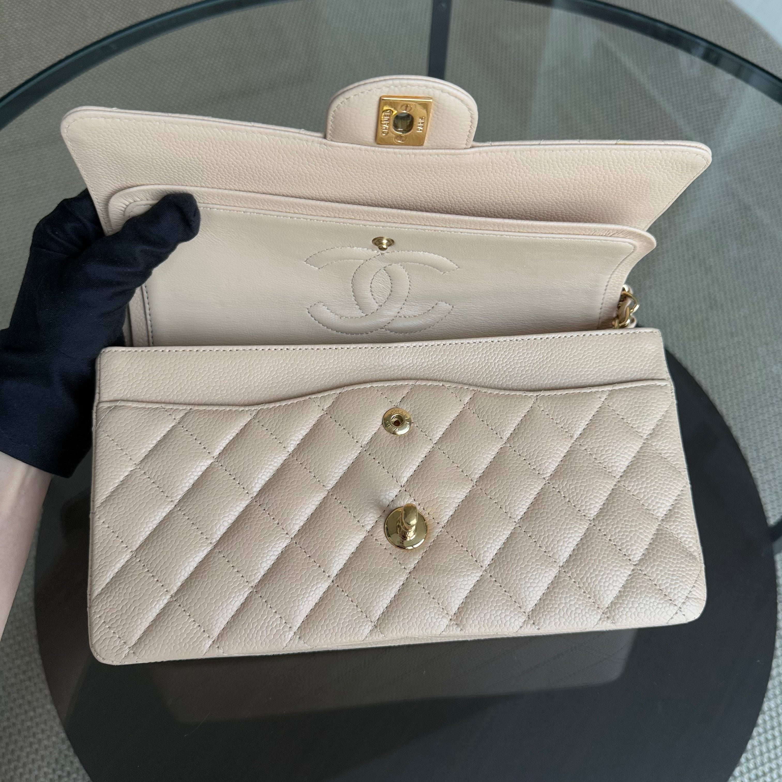 Chanel Classic Flap Medium - Caviar 25CM Quilted Beige Gold Hardware Series 13