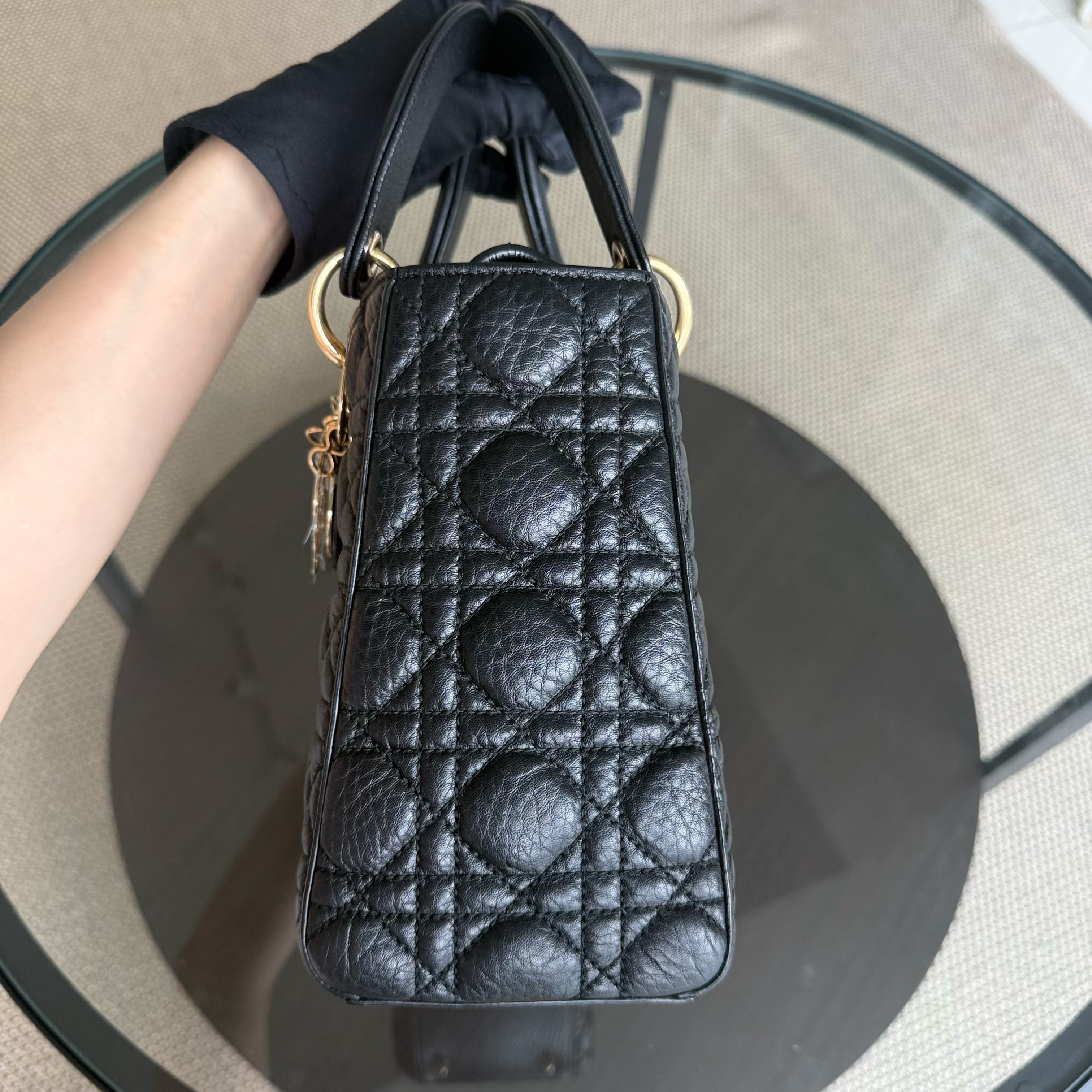 Dior Lady Medium Flap - Cannage Grained Calfskin Black Gold Hardware