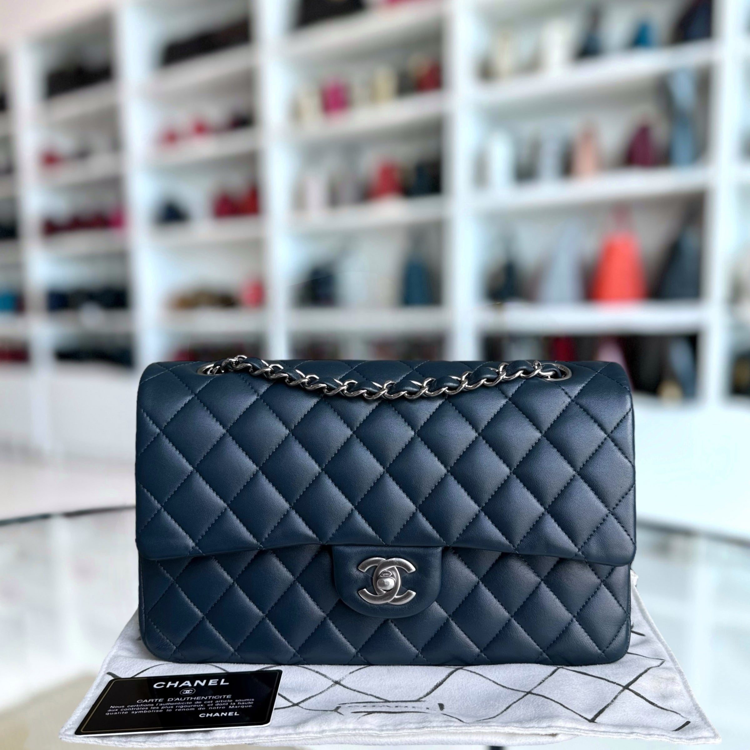 Chanel Classic Flap Medium - 25CM Quilted Lambskin Blue Silver Hardware Series 26