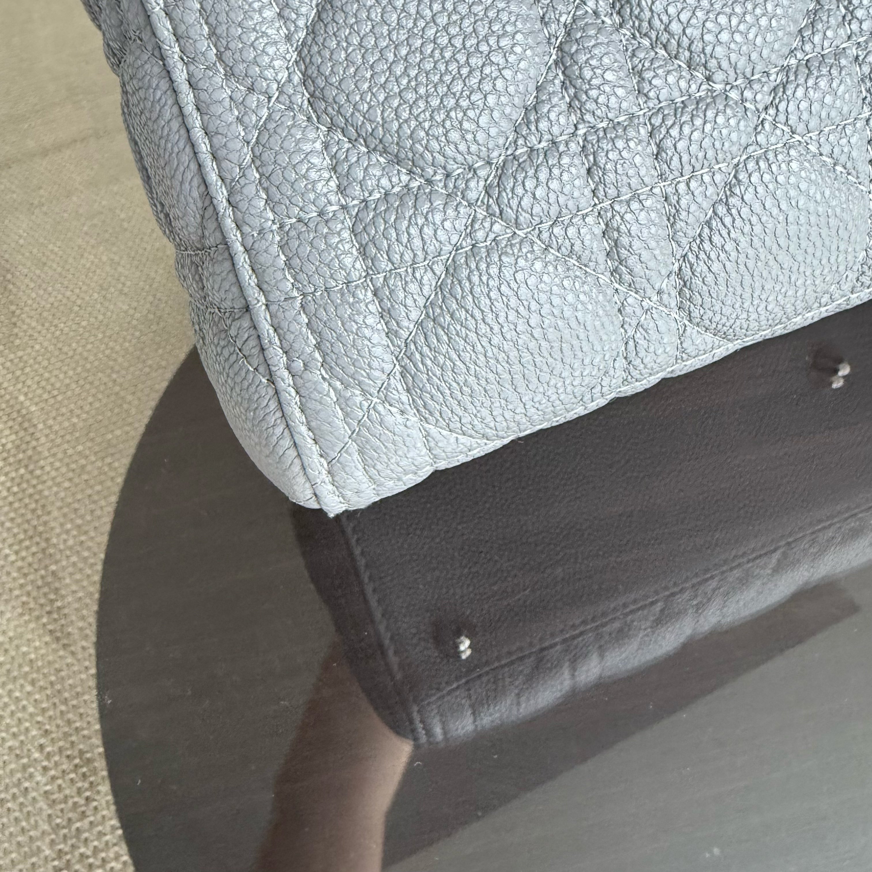 Dior Lady Large - Caviar Cannage Grained Calfskin Grey Gray Silver Hardware