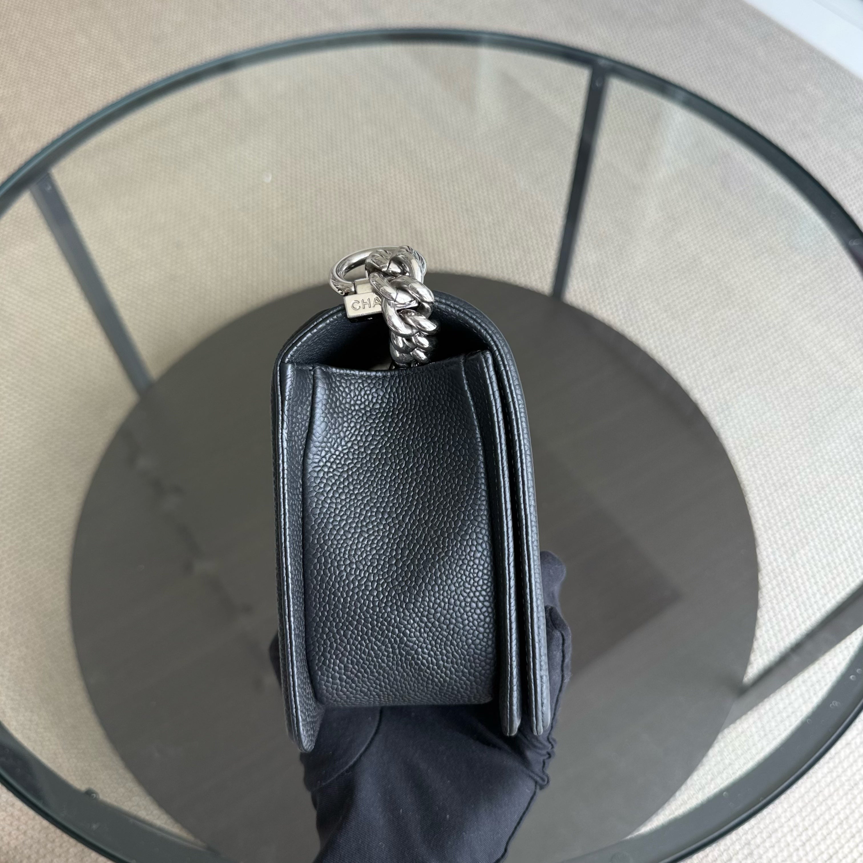 Chanel Boy Medium - Caviar 25CM Quilted Black Silver Hardware Series 17