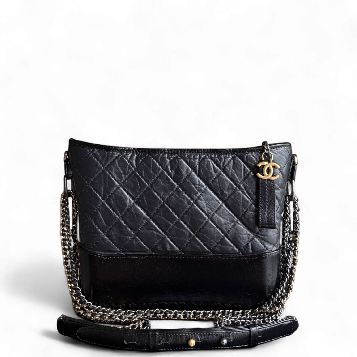 Chanel Gabrielle Medium - Quilted Aged Calfskin Black Two-tone Gold Hardware Series 25