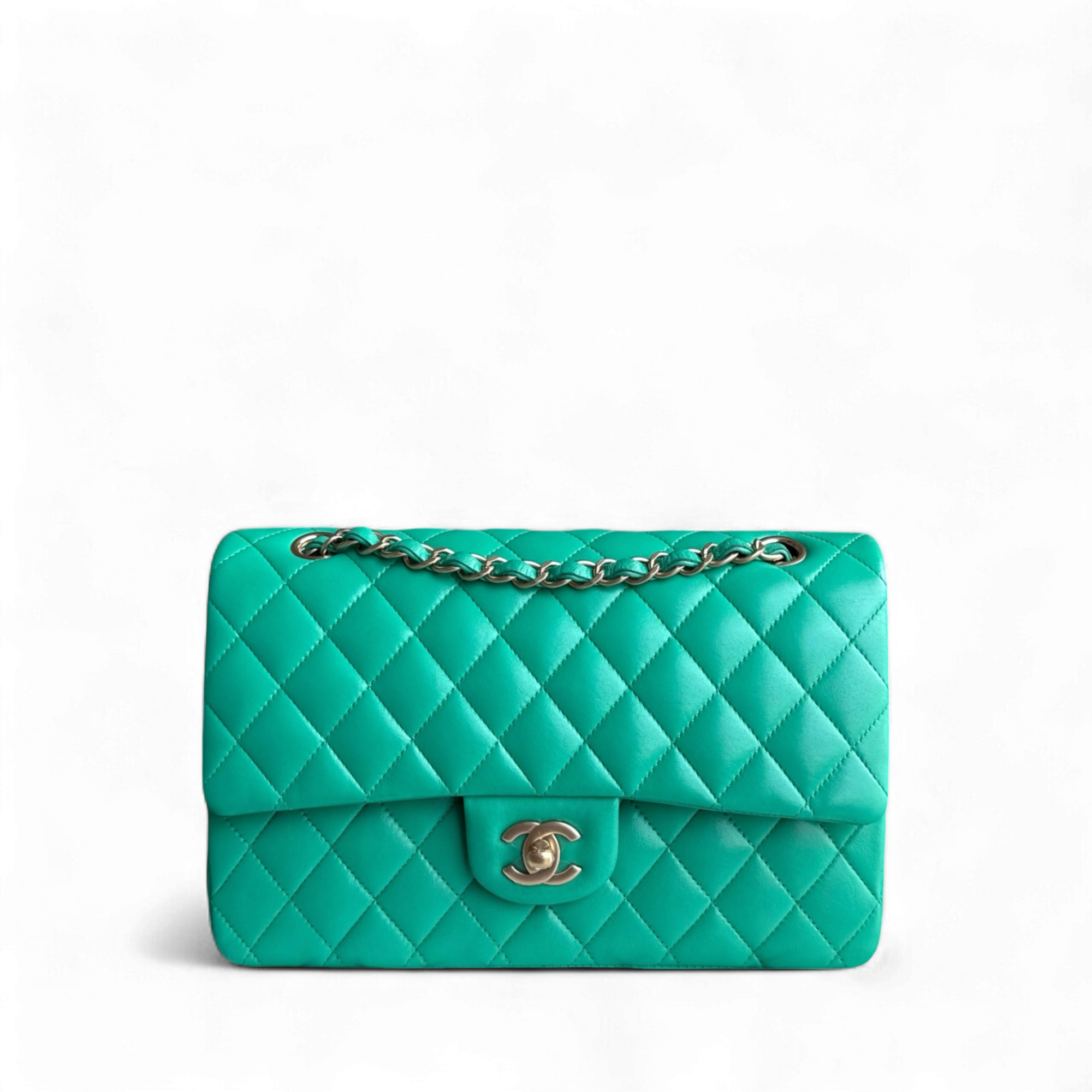 Chanel Classic Flap Medium - 25CM Quilted Lambskin Green Gold Hardware Series 18