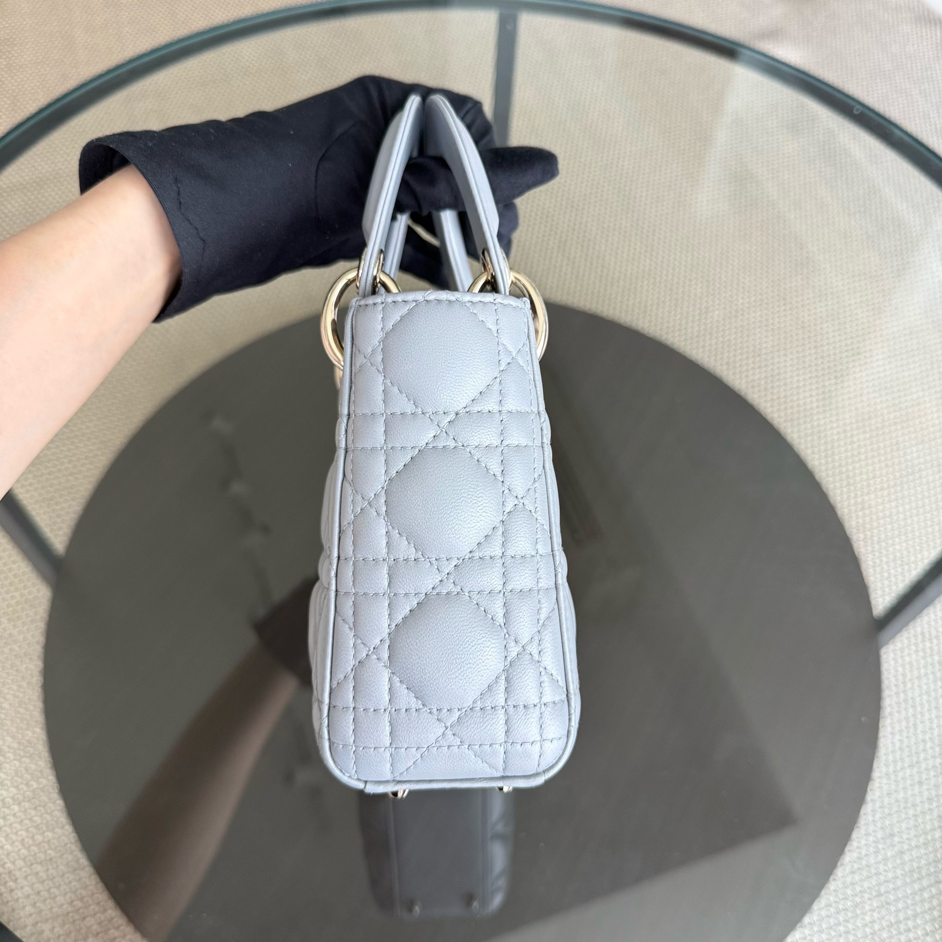 Dior Lady Mini - Cannage Lambskin Silver Gold Hardware Chain Strap