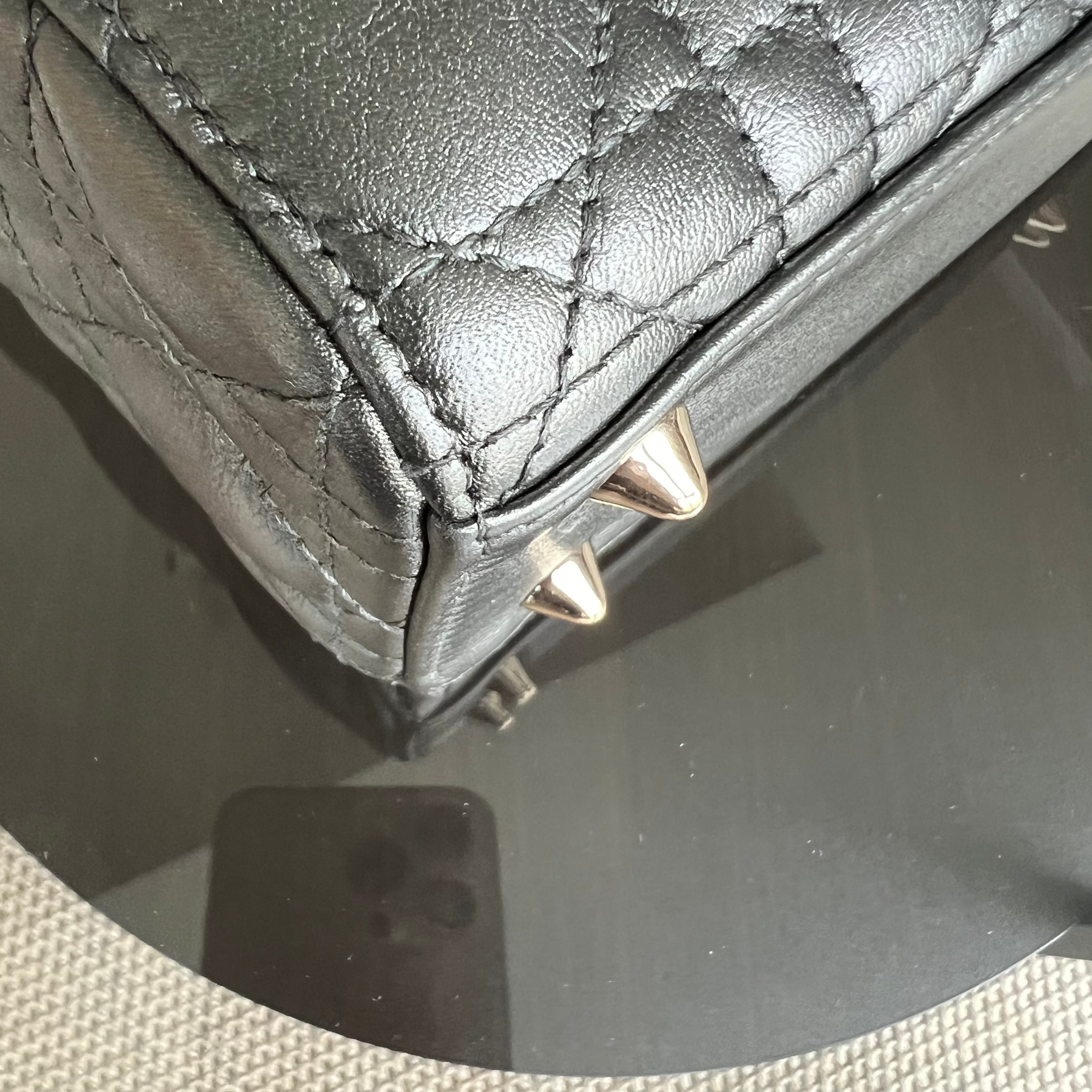 *ABC Strap* Dior Lady Small MyABC Cannage Calfskin Metallic Gunmetal Grey Golden Hardware