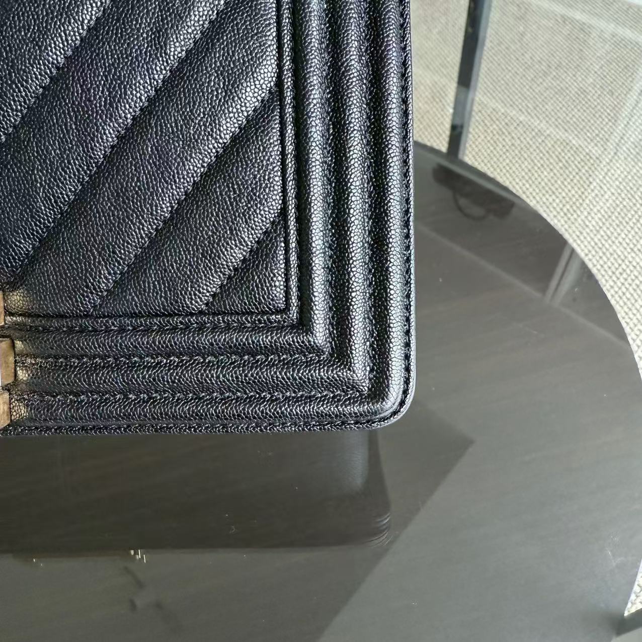 Chanel Boy Medium - Caviar 25CM Chevron Black Gold Hardware Series 26
