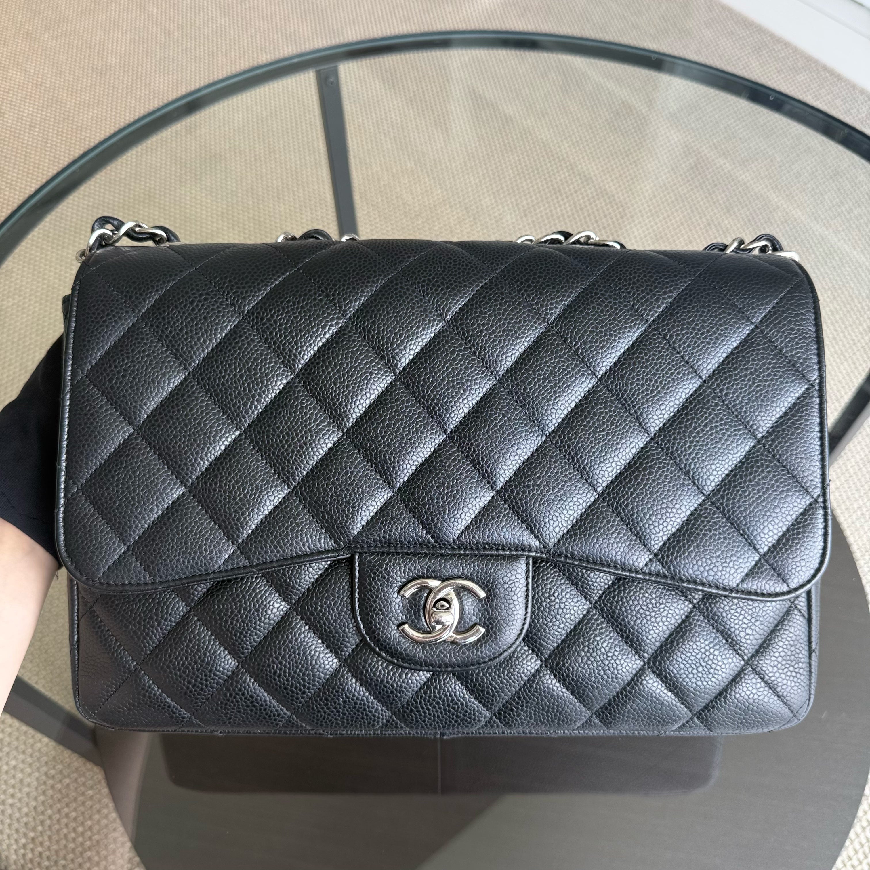 Chanel Classic Flap Jumbo - Caviar Single Flap 30CM Quilted Black Silver Hardware Series 13