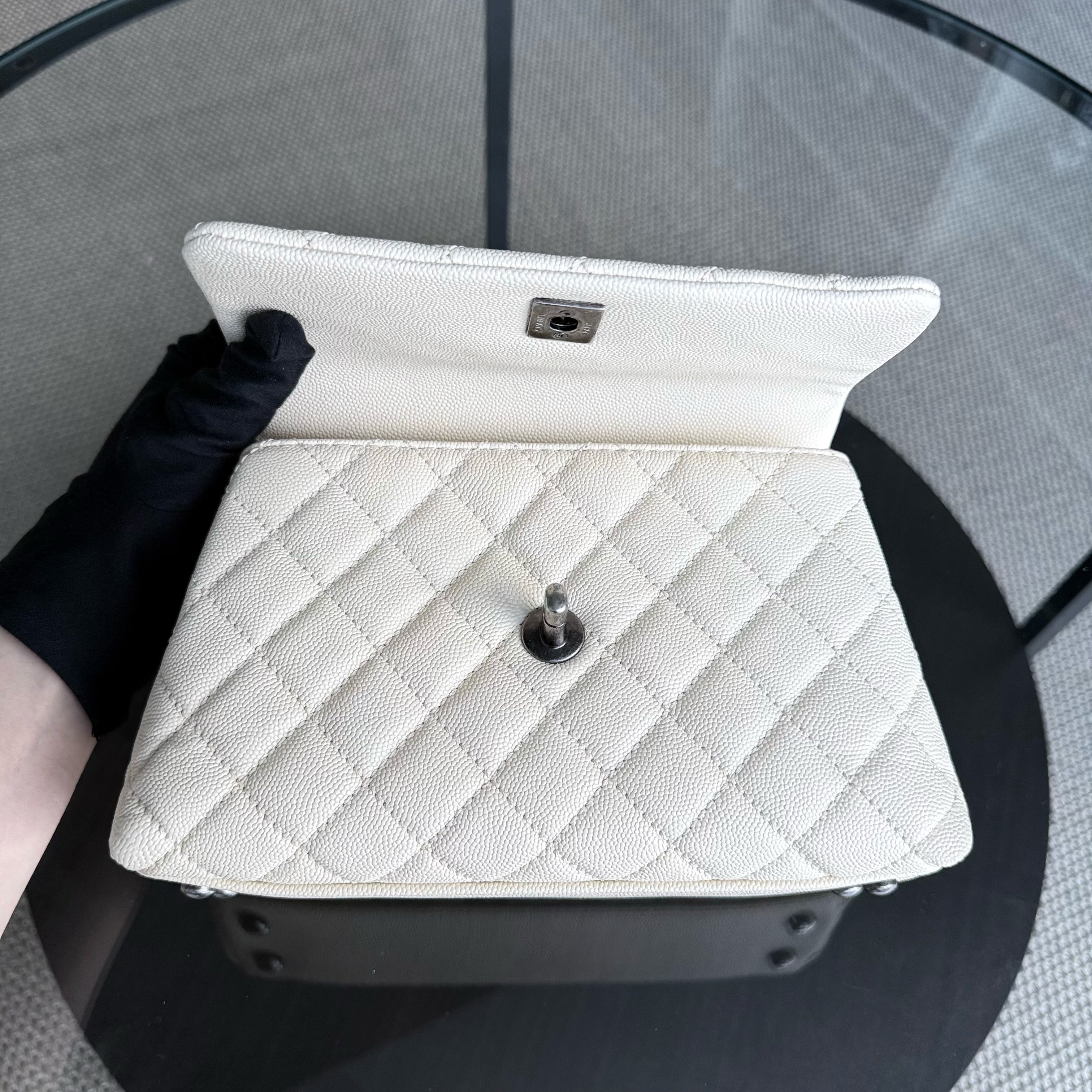 Chanel Coco Handle Small - Caviar Quilted Grained Calfskin White Ruthenium Silver Hardware