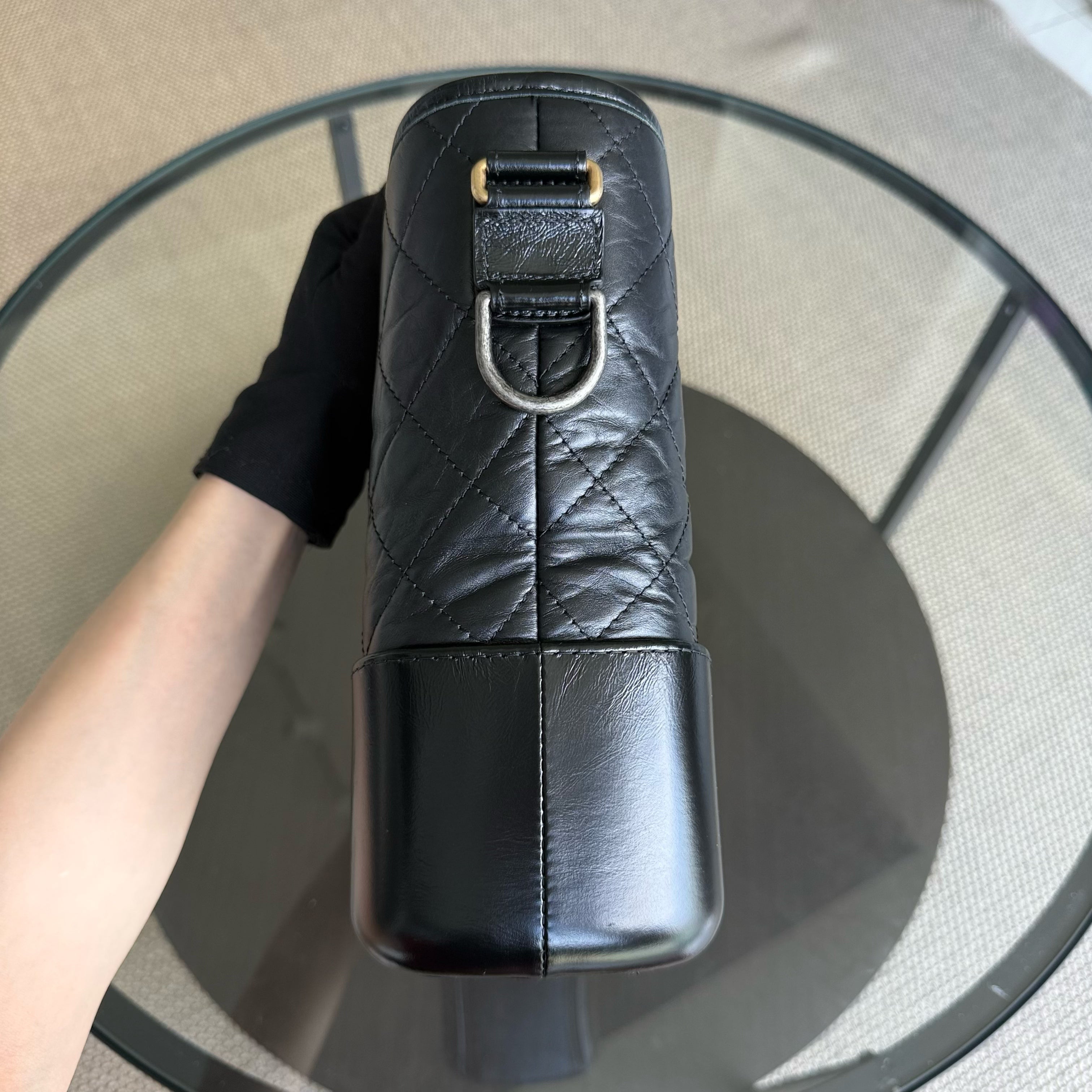 Chanel Gabrielle Medium - Quilted Calfskin Black Two-tone Gold Hardware Series 25