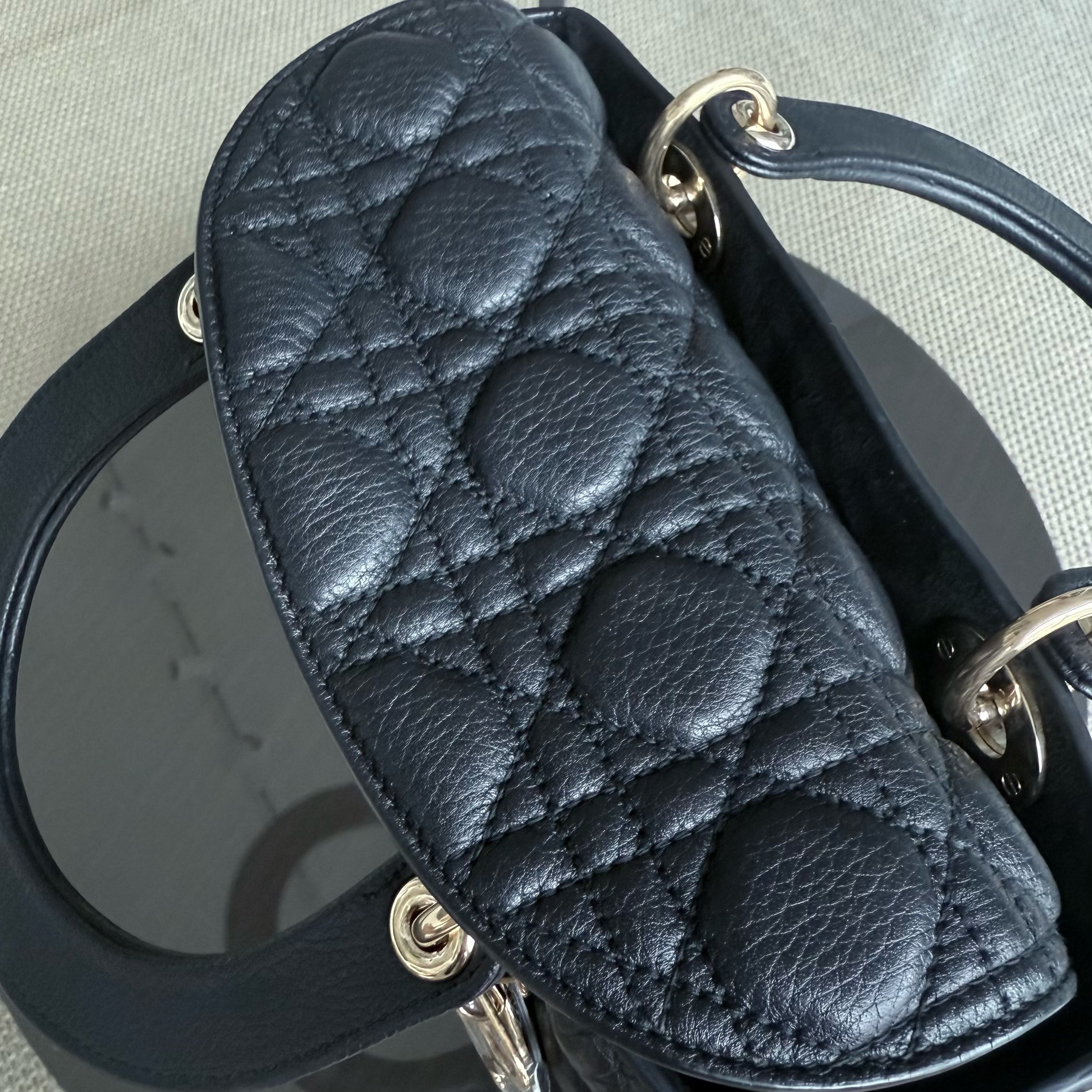 Dior Lady Medium Flap - Cannage Grained Calfskin Black Gold Hardware
