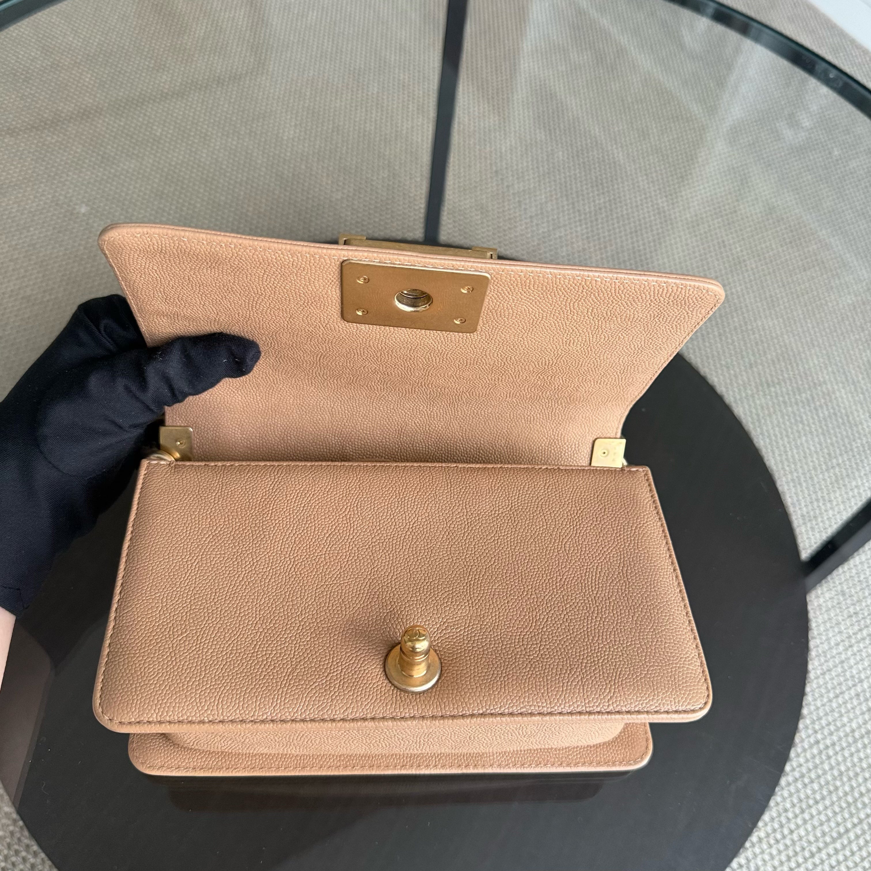 Chanel Boy Small - Caviar 20CM Quilted Caramel Gold Hardware Series 25