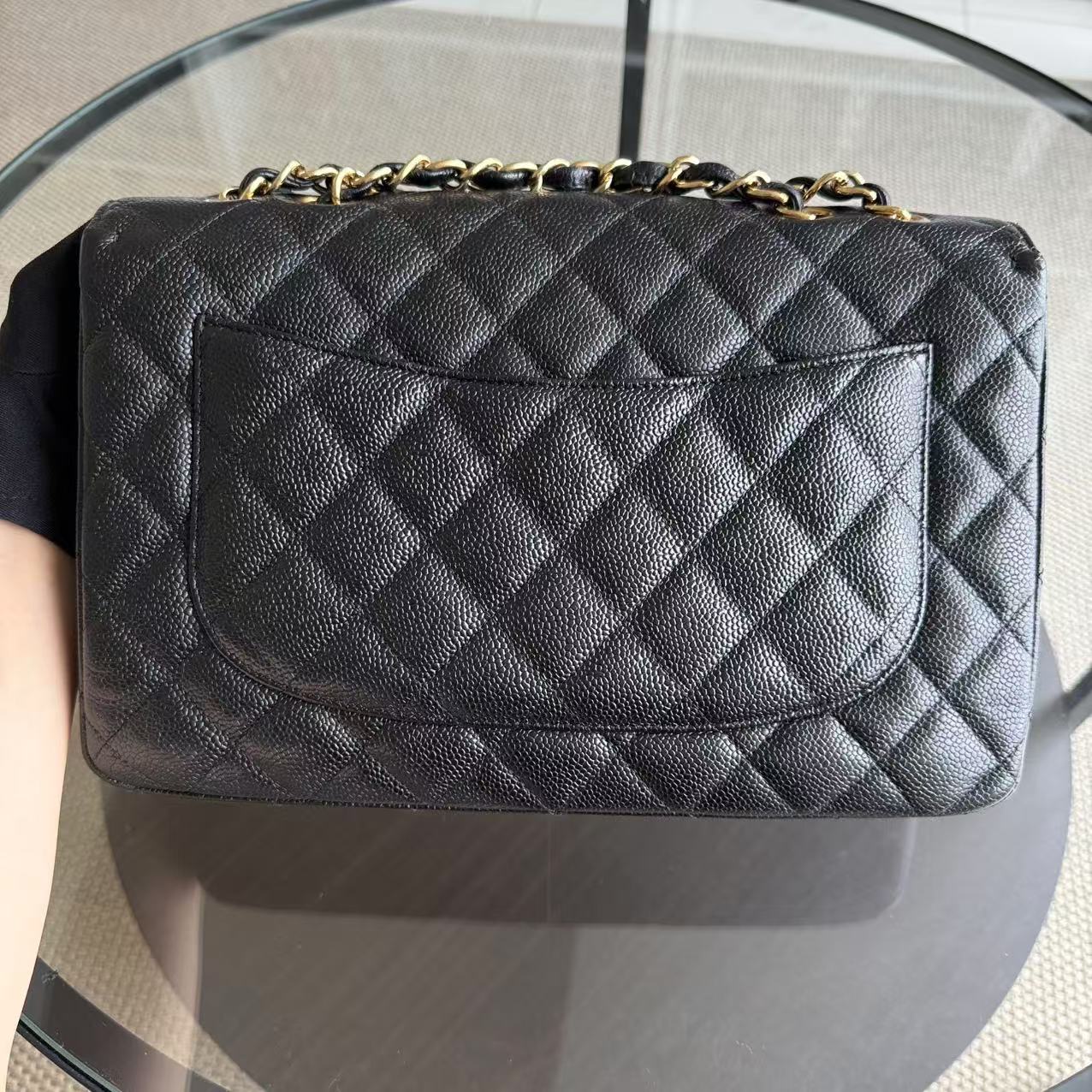 Chanel Classic Flap Jumbo - Caivar 30CM Quilted Black Gold Hardware Series 13
