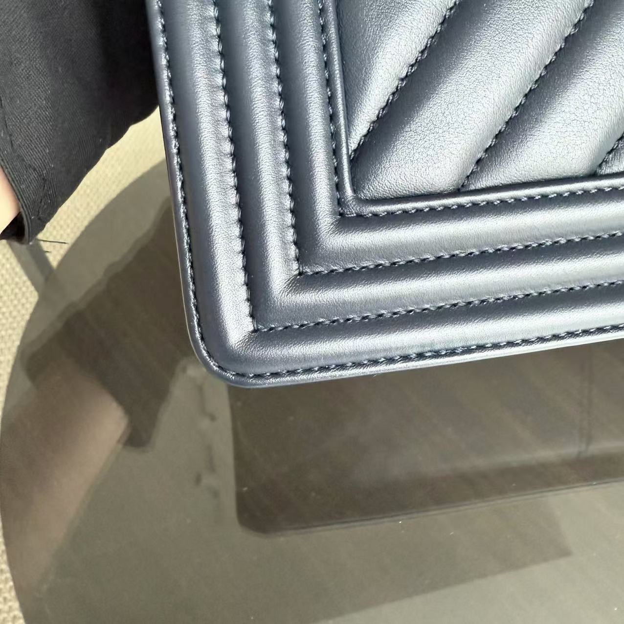 Chanel Boy Medium - 25CM Chevron Lambskin Dark Navy Blue Gold Hardware Series 25