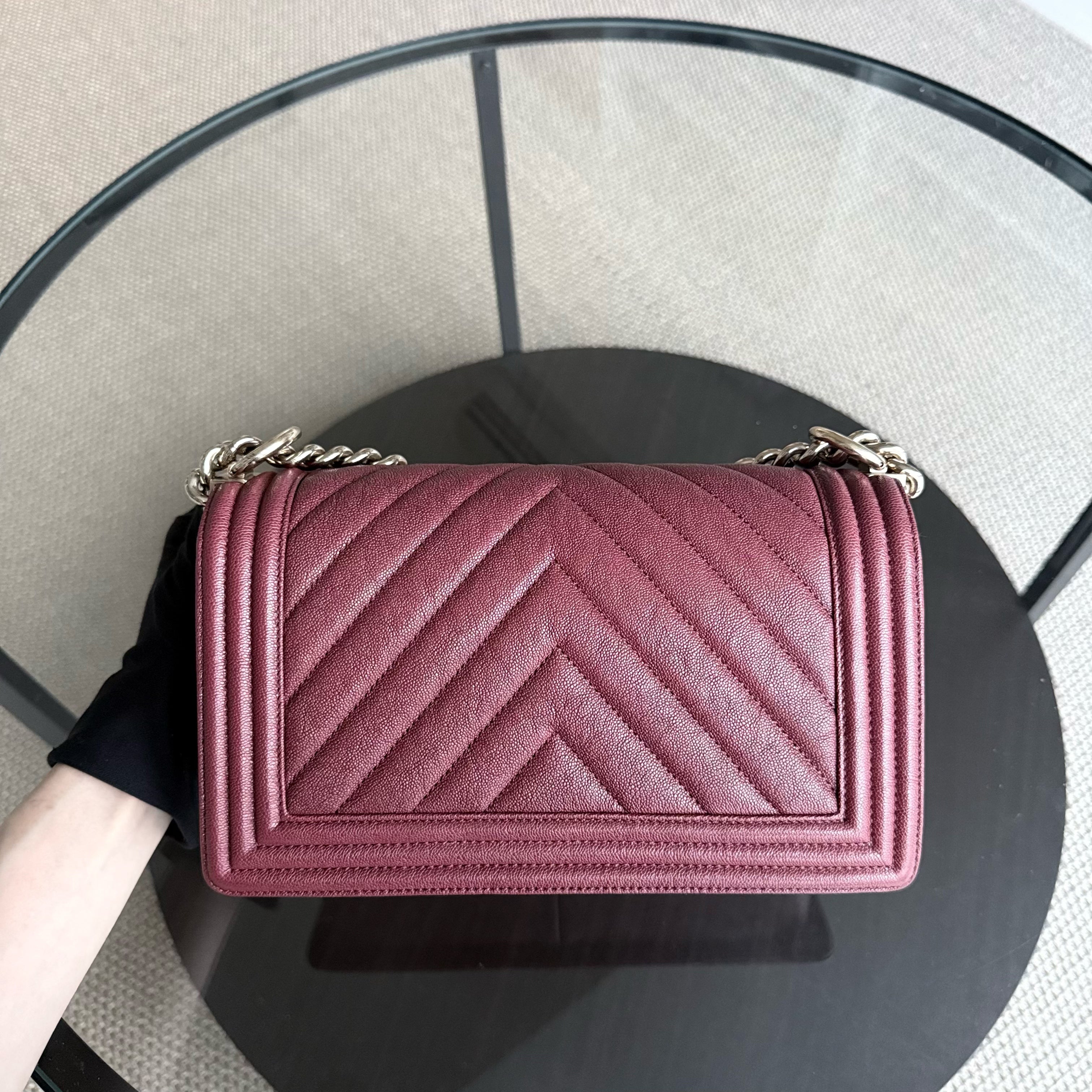 Chanel Boy Medium - Caviar 25CM Chevron Red Gold Hardware Series 28