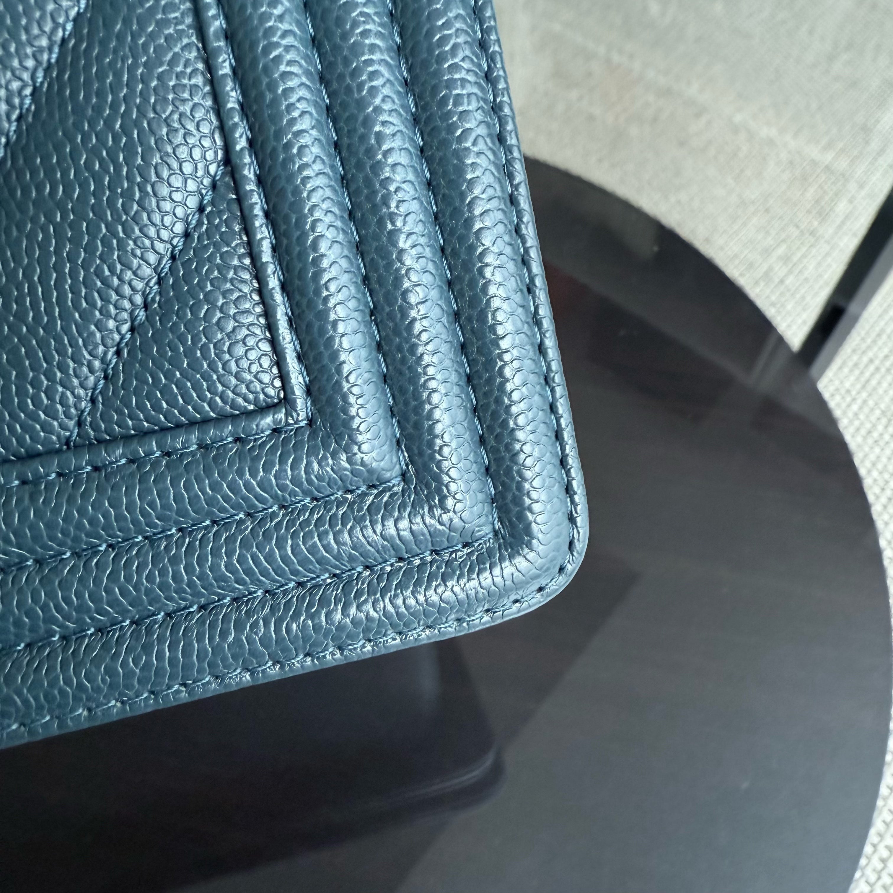 Chanel Boy Medium - Caviar 25CM Chevron Grained Calfskin Blue Gold Hardware Series 25