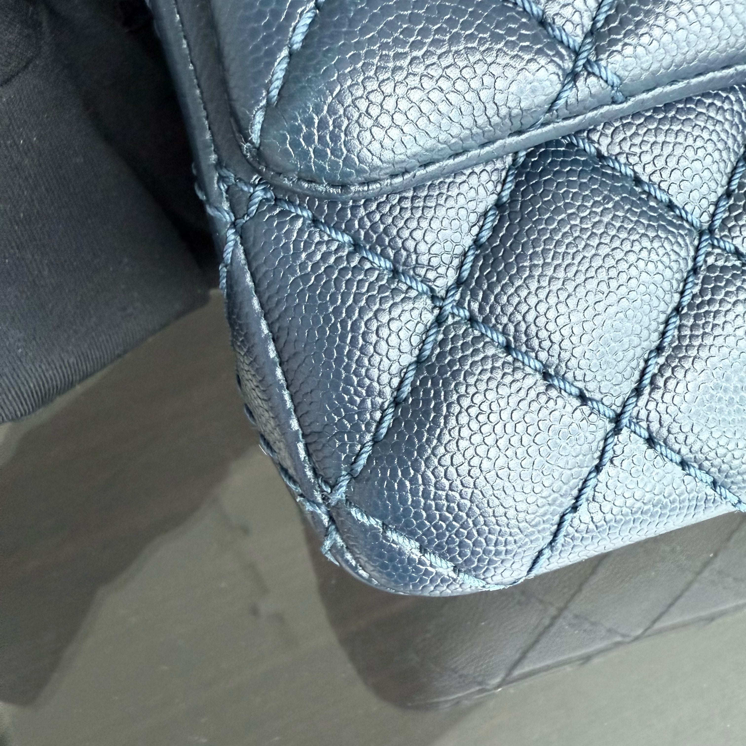 Chanel Classic Flap Mini Rectangle - Caviar 20CM Quilted Dark Blue Ruthenium Silver Hardware Series 23