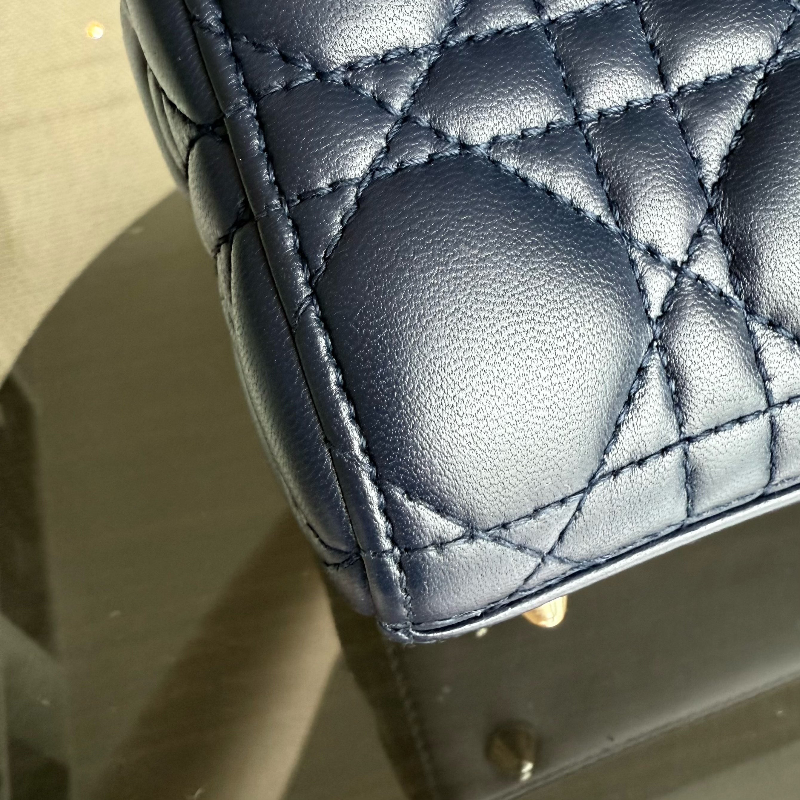 Dior Lady Small Flap - Cannage Lambskin Dark Blue Gold Hardware