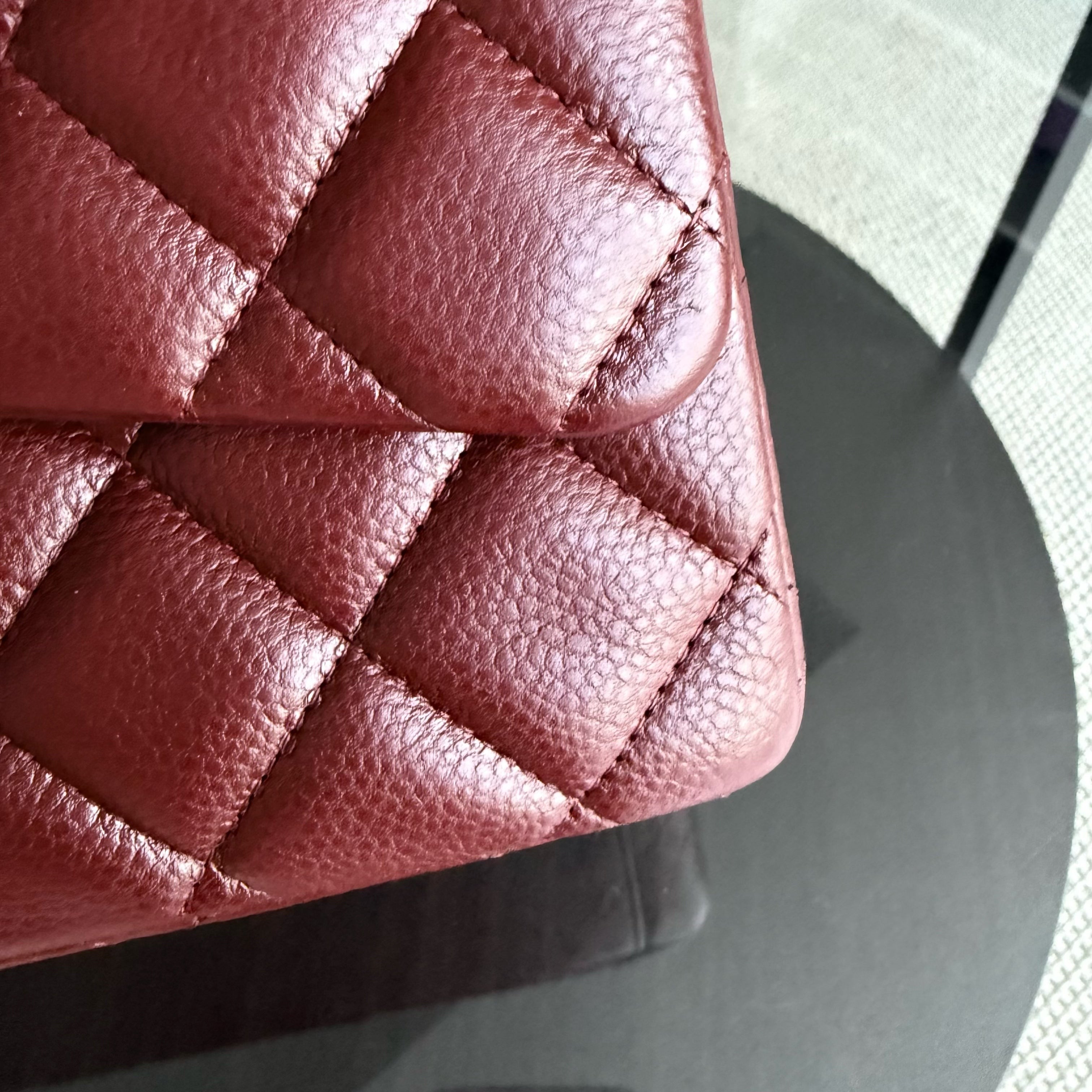 Chanel Classic Flap Maxi - Caviar Double Flap 33CM Quilted Grained Calfskin Burgundy Dark Red Silver Hardware Series 15