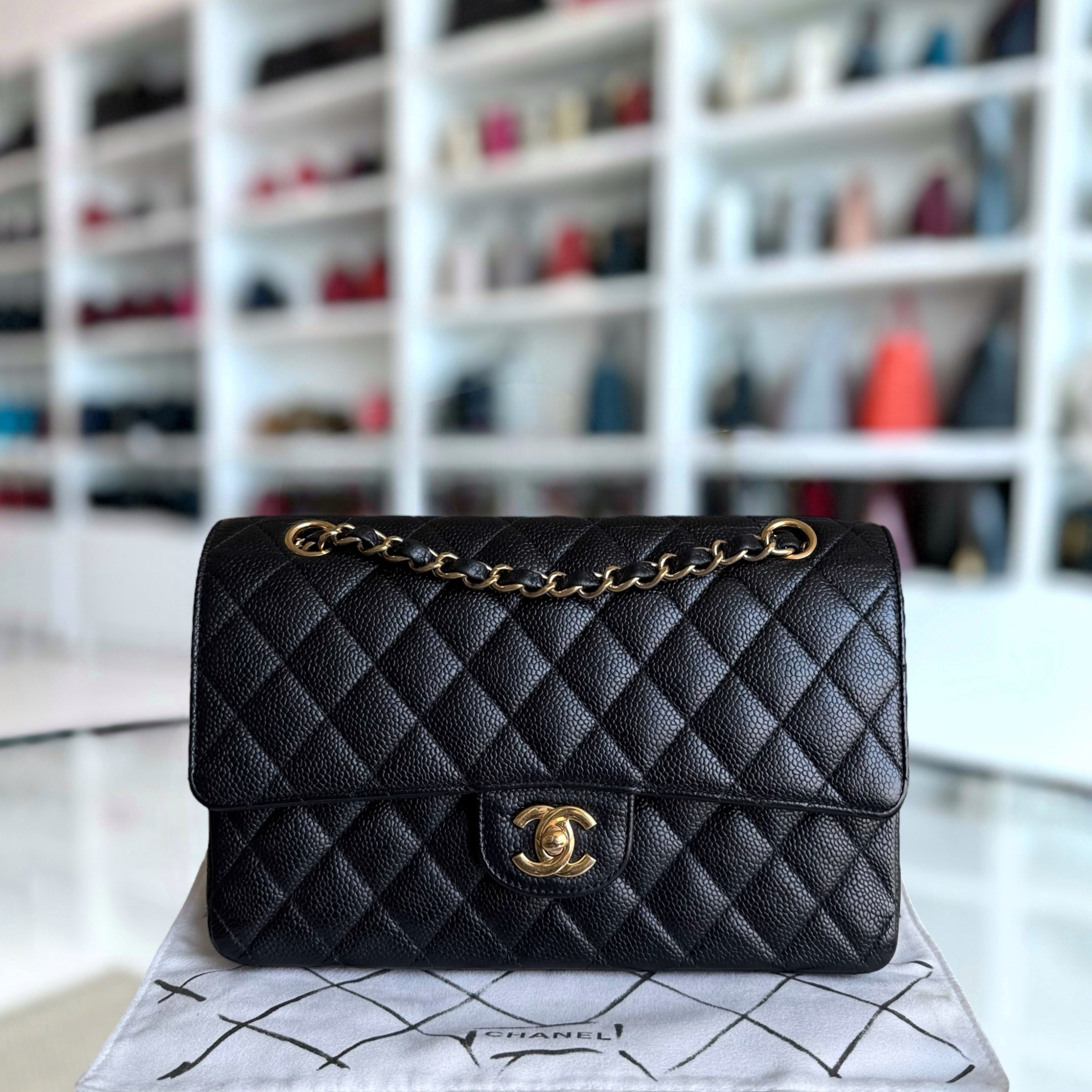 Chanel Classic Flap Medium - Caviar 25CM Quilted Black Gold Hardware Series 15