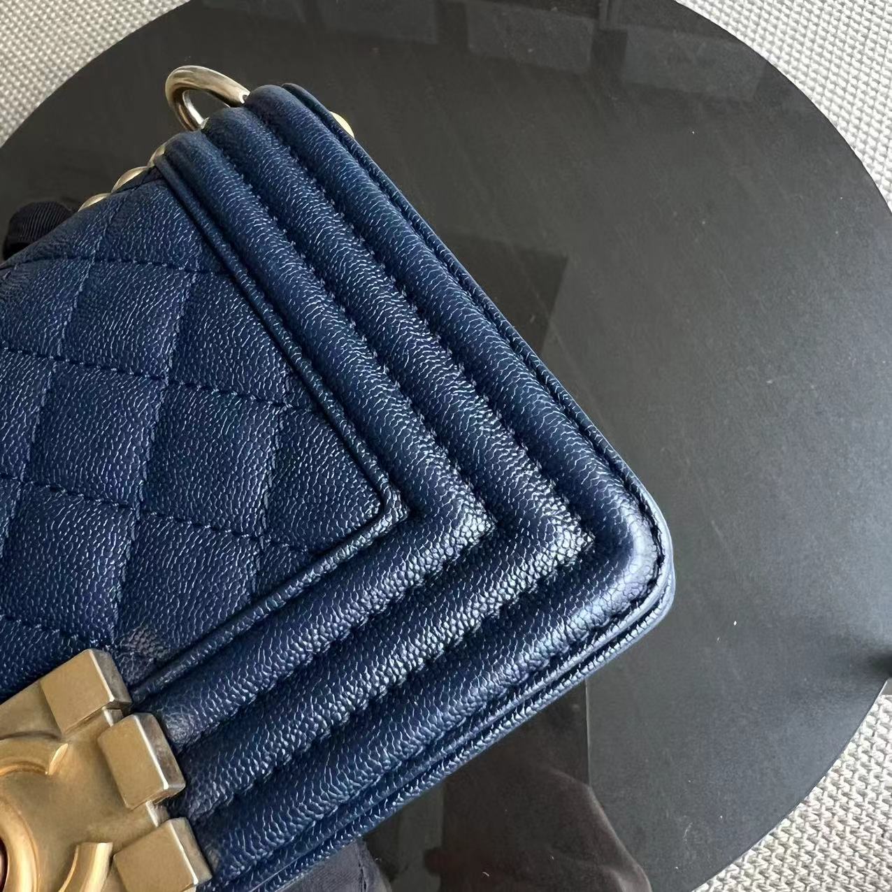 Chanel Boy Small - Caviar Quilted Grained Calfskin Dark Blue Golden Hardware Series 26