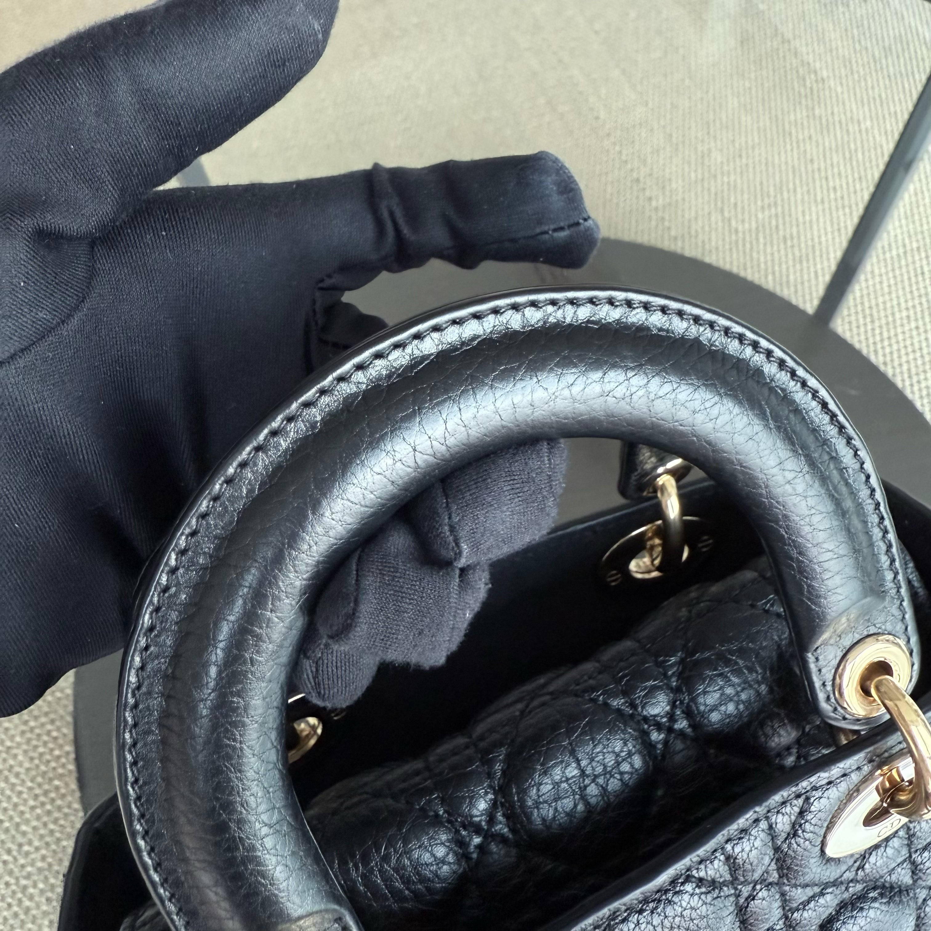 Dior Lady Small Flap - Grained Calfskin Caviar Cannage Black Gold Hardware
