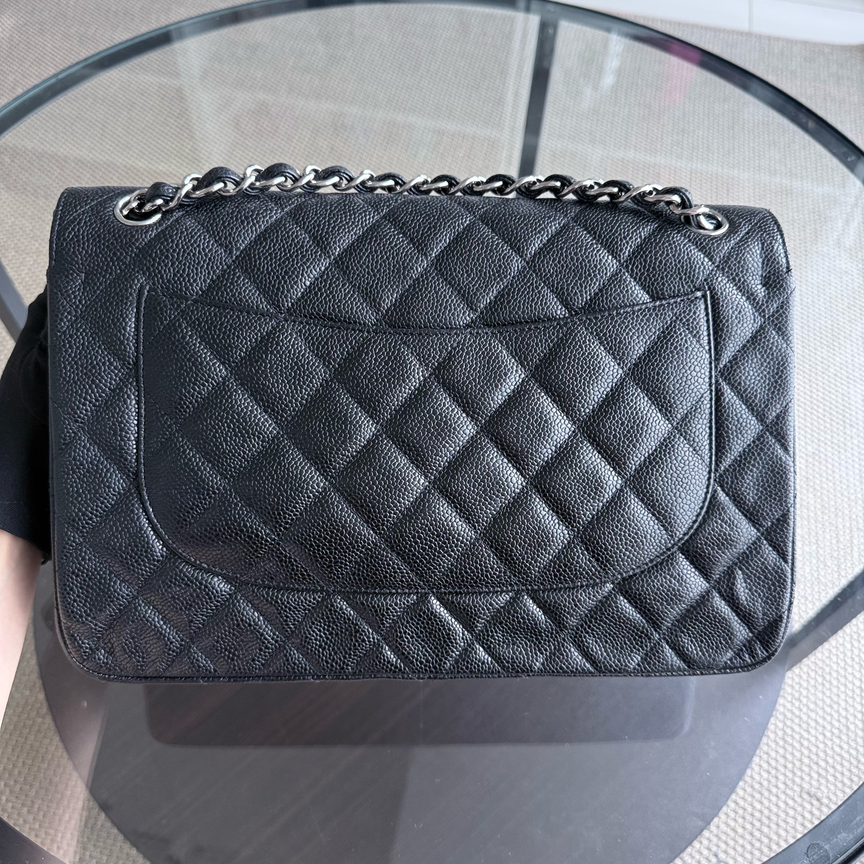 Chanel Classic Flap Jumbo - Double Flap Caviar 30CM Quilted Black Silver Hardware Series 16