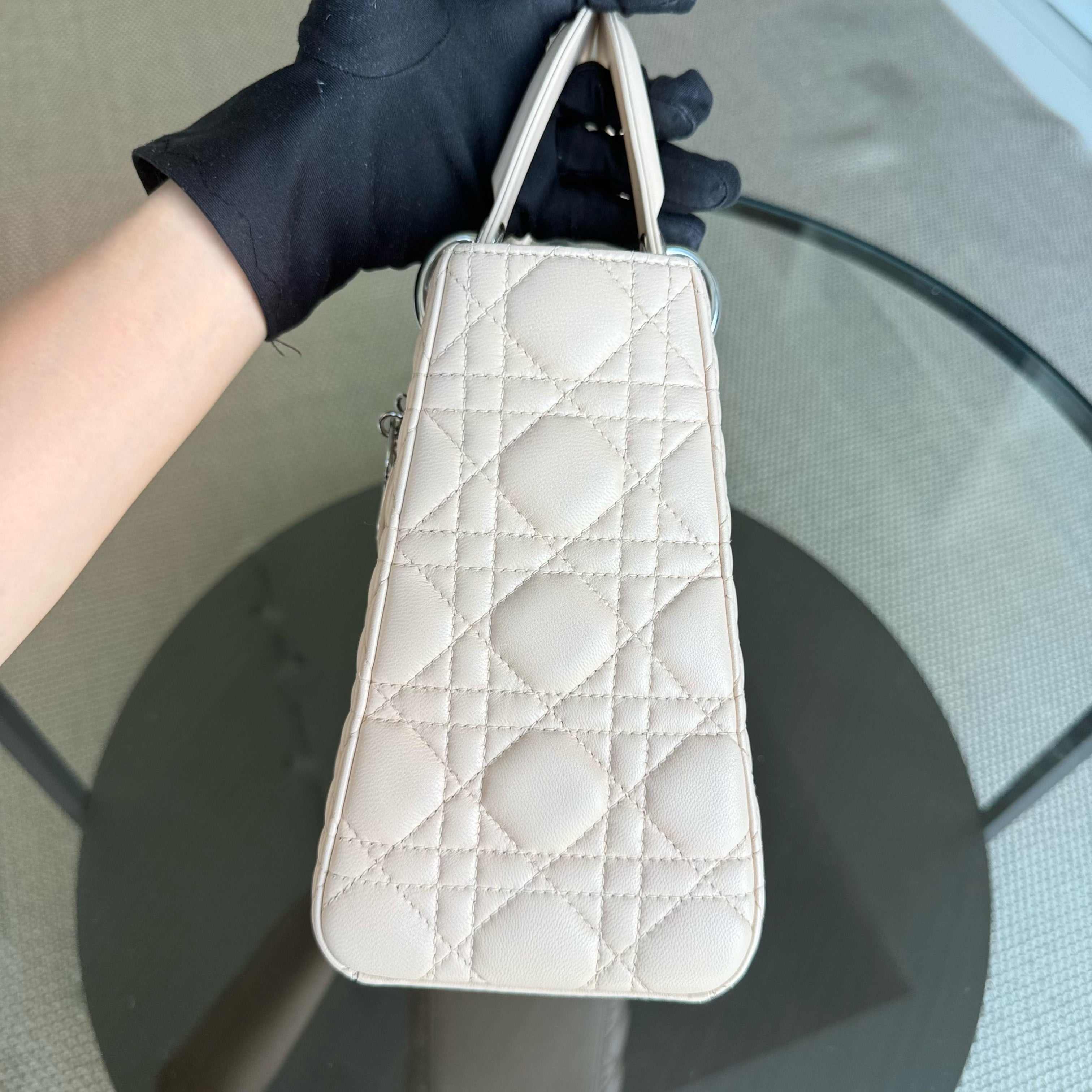 Dior Lady Medium - Cannage Lambskin Nude Silver Hardware