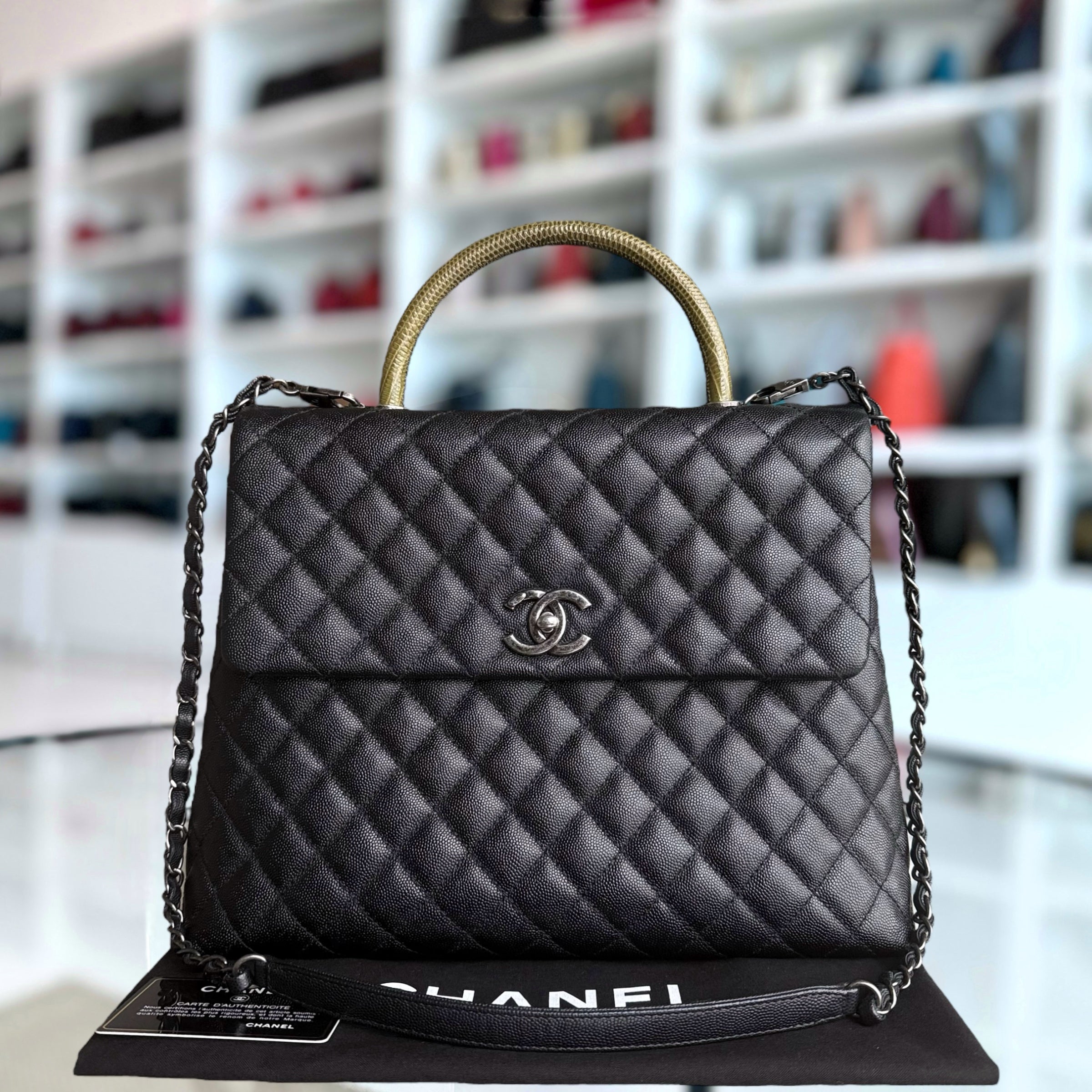 Chanel Coco Handle Large - Caviar 34CM Quilted Black Ruthenium Silver Hardware Series 23