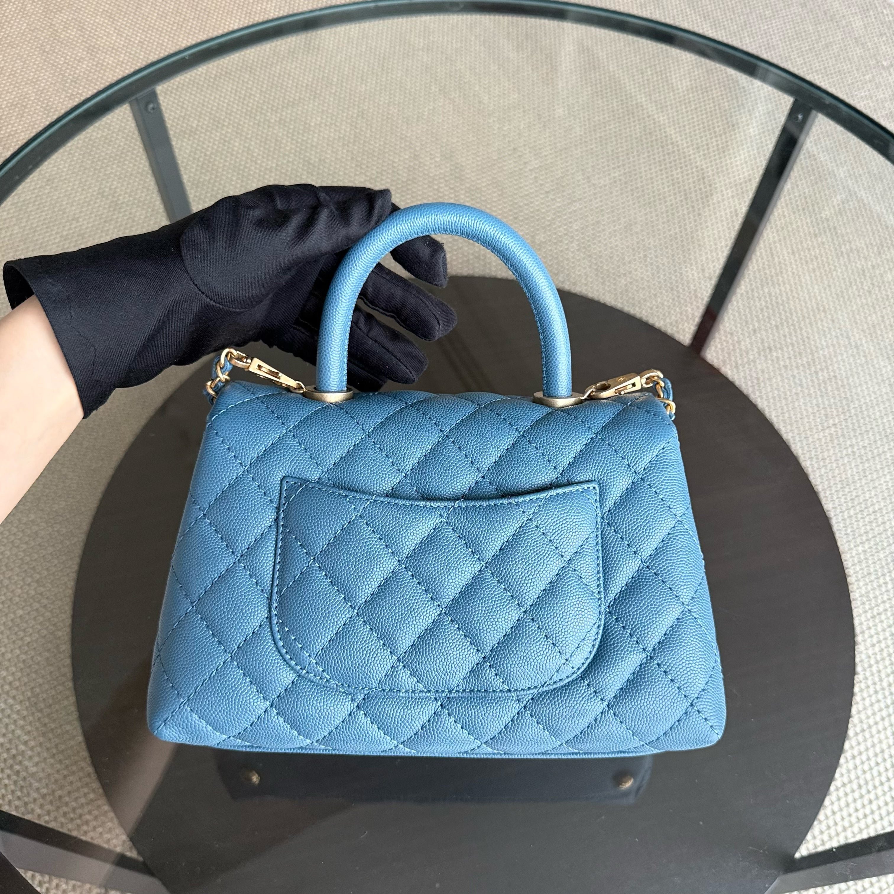 Chanel Coco Handle Small - Caviar 25CM Quilted Blue Gold Hardware Series 25