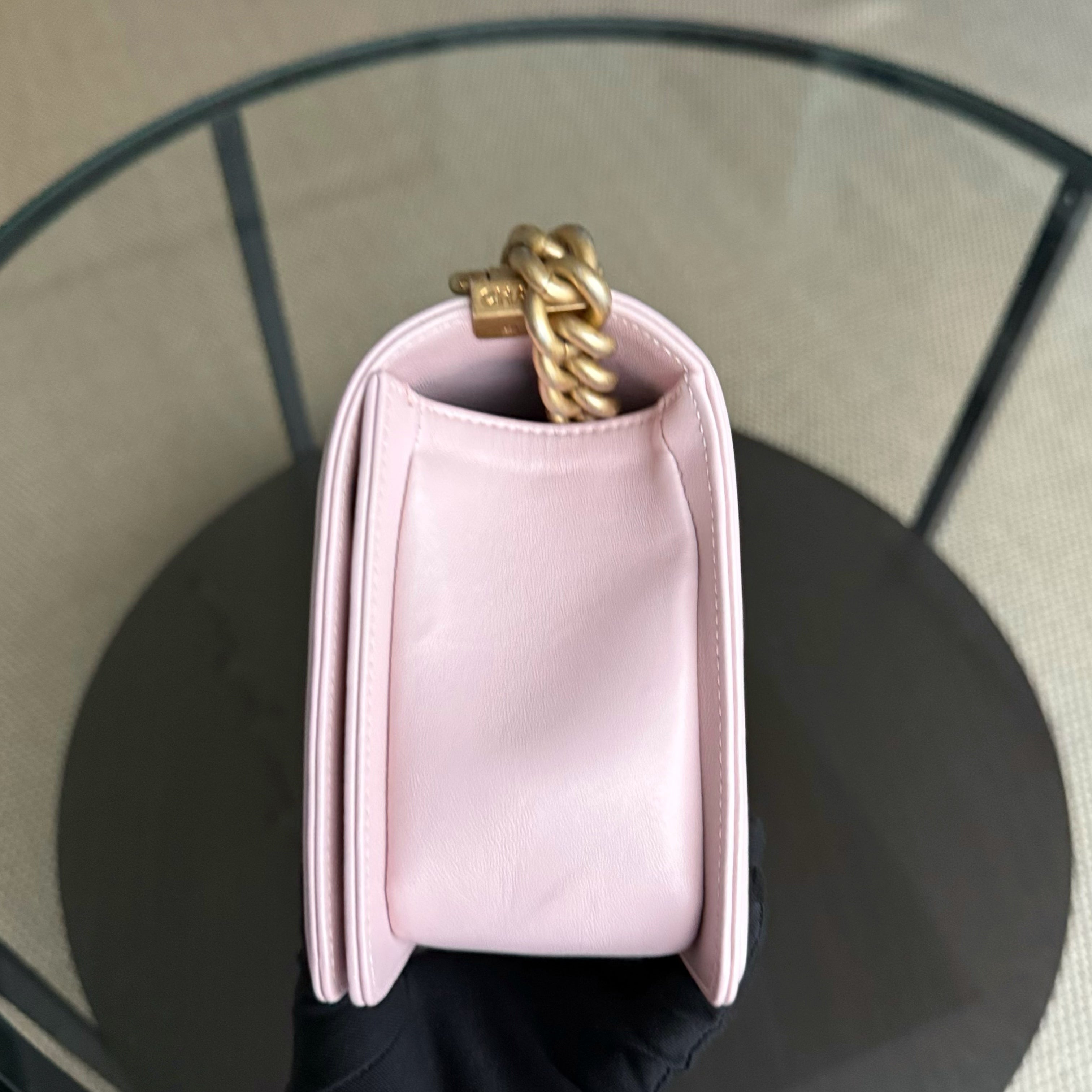 Chanel Boy Medium - 25CM Quilted Lambskin Sakura Light Pink Gold Hardware Series 24