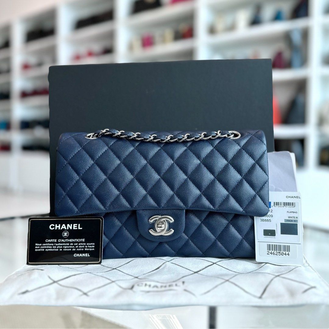 *Brand New* Chanel Caviar Medium Classic Flap Quilted Dark Blue SHW No 24 - Luxury Evermore