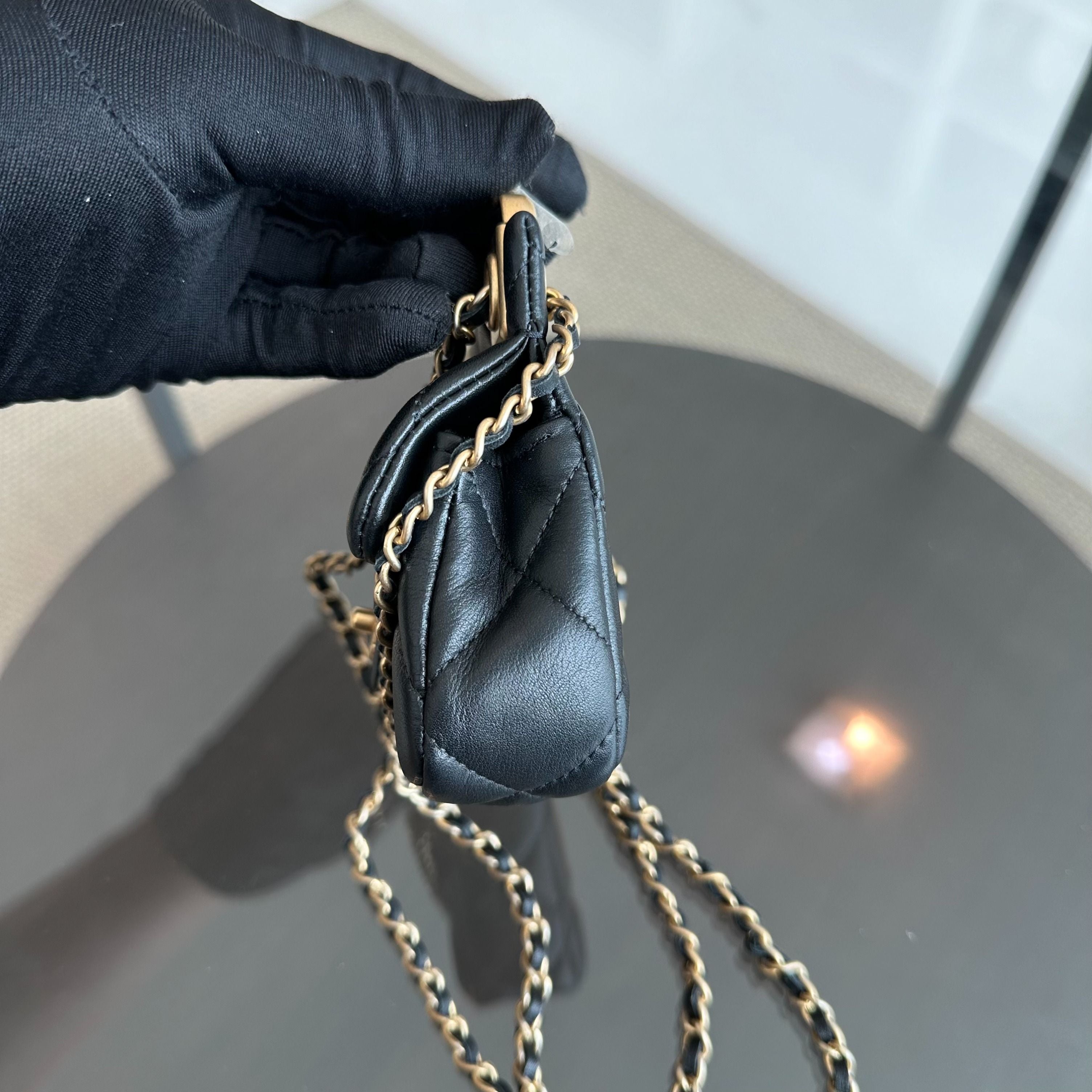 *Brand New* Chanel Flap Lambskin Cardholder with Chain 21A Black GHW No 31 - Luxury Evermore