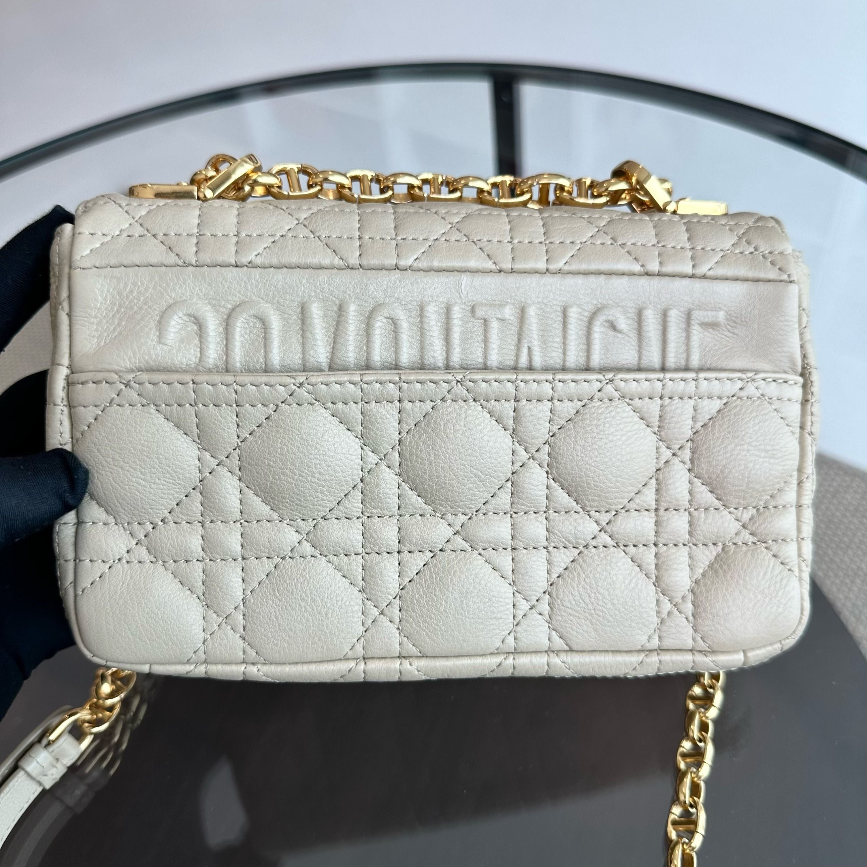 *Brand New* Dior Caro Small Cannage Flap Beige Cross Body Bag GHW - Luxury Evermore