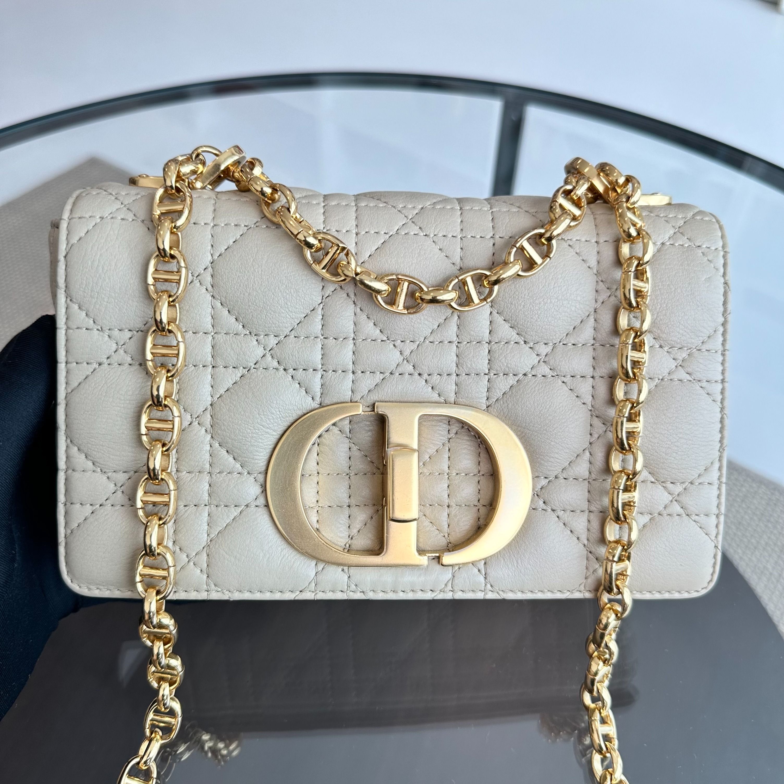 *Brand New* Dior Caro Small Cannage Flap Beige Cross Body Bag GHW - Luxury Evermore