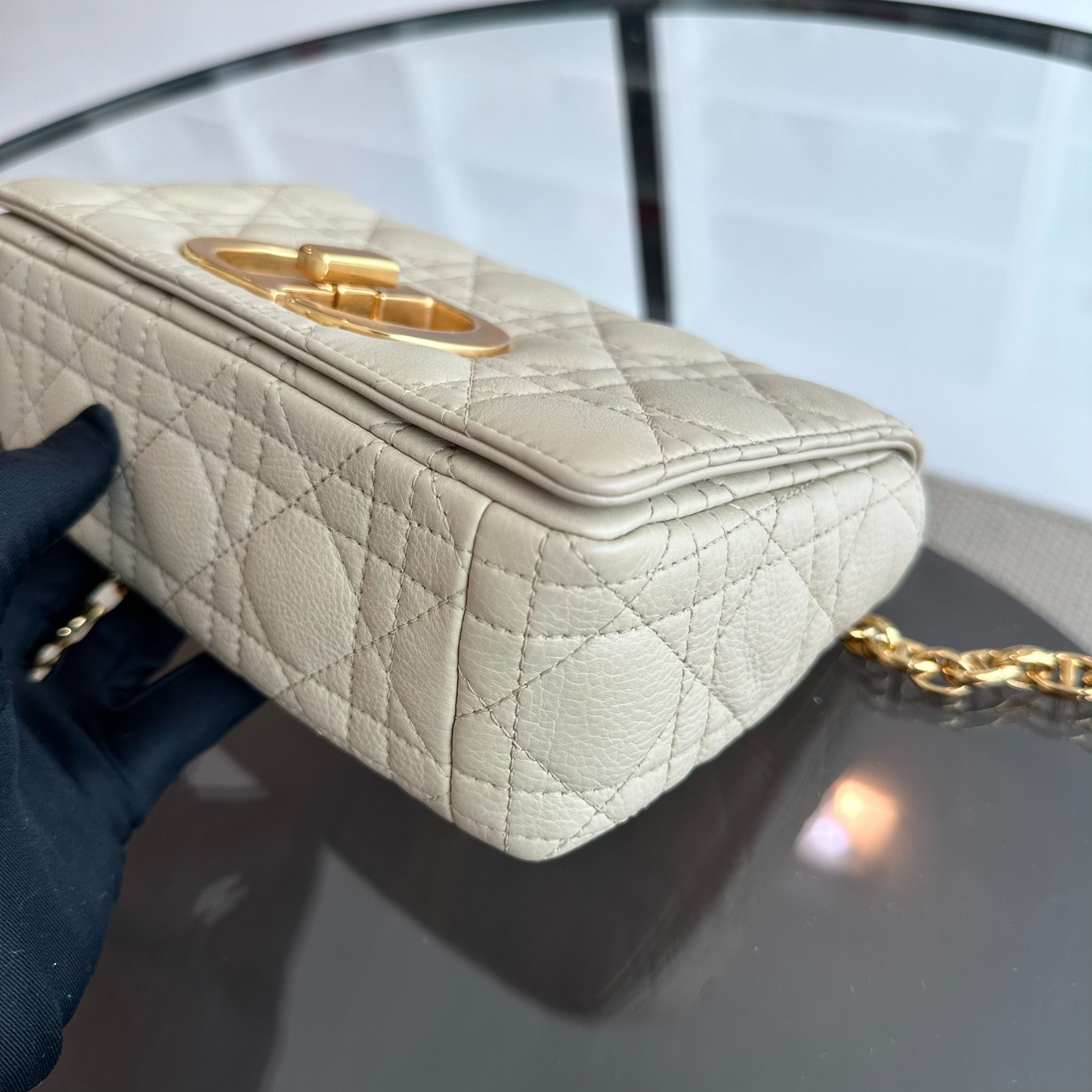 *Brand New* Dior Caro Small Cannage Flap Beige Cross Body Bag GHW - Luxury Evermore