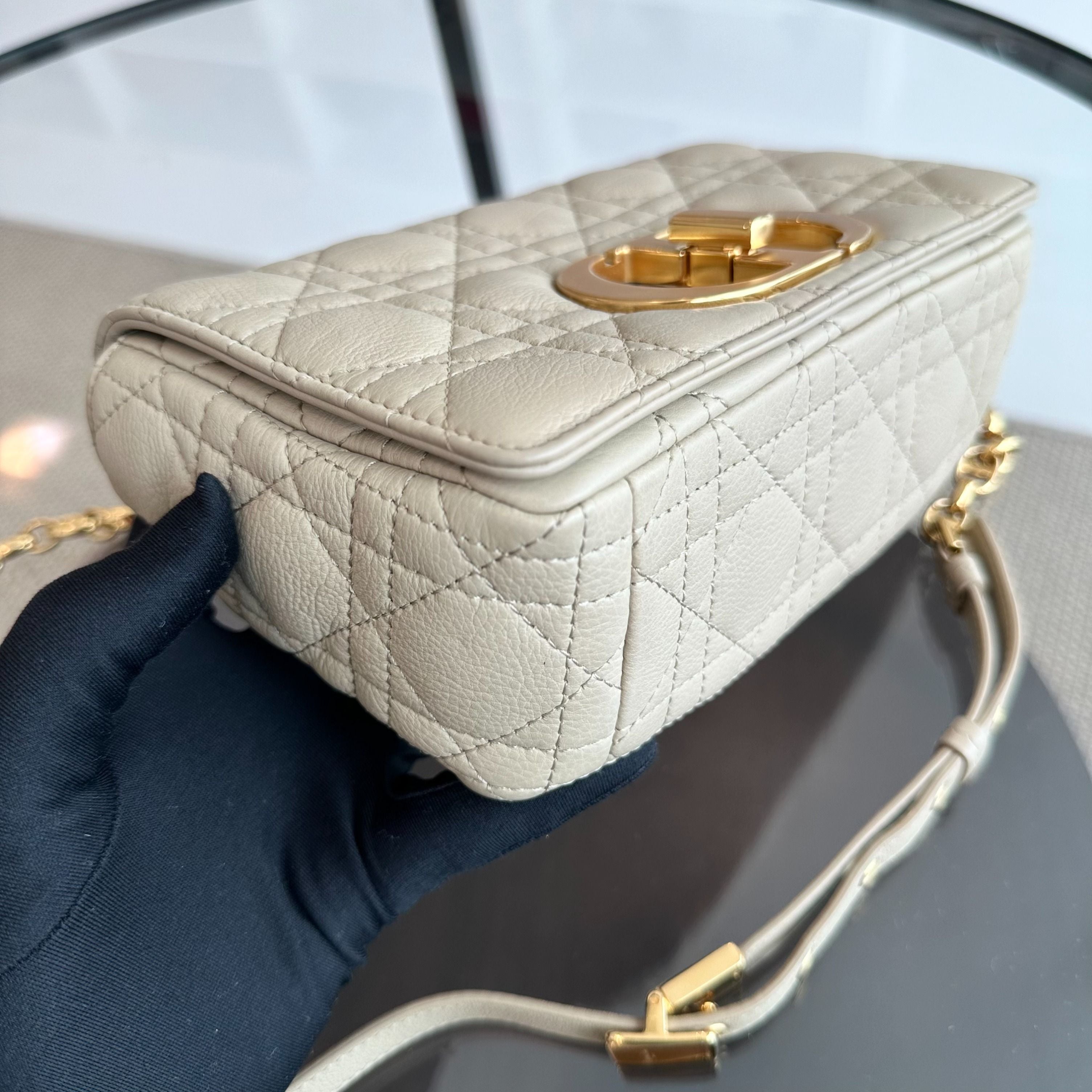 *Brand New* Dior Caro Small Cannage Flap Beige Cross Body Bag GHW - Luxury Evermore