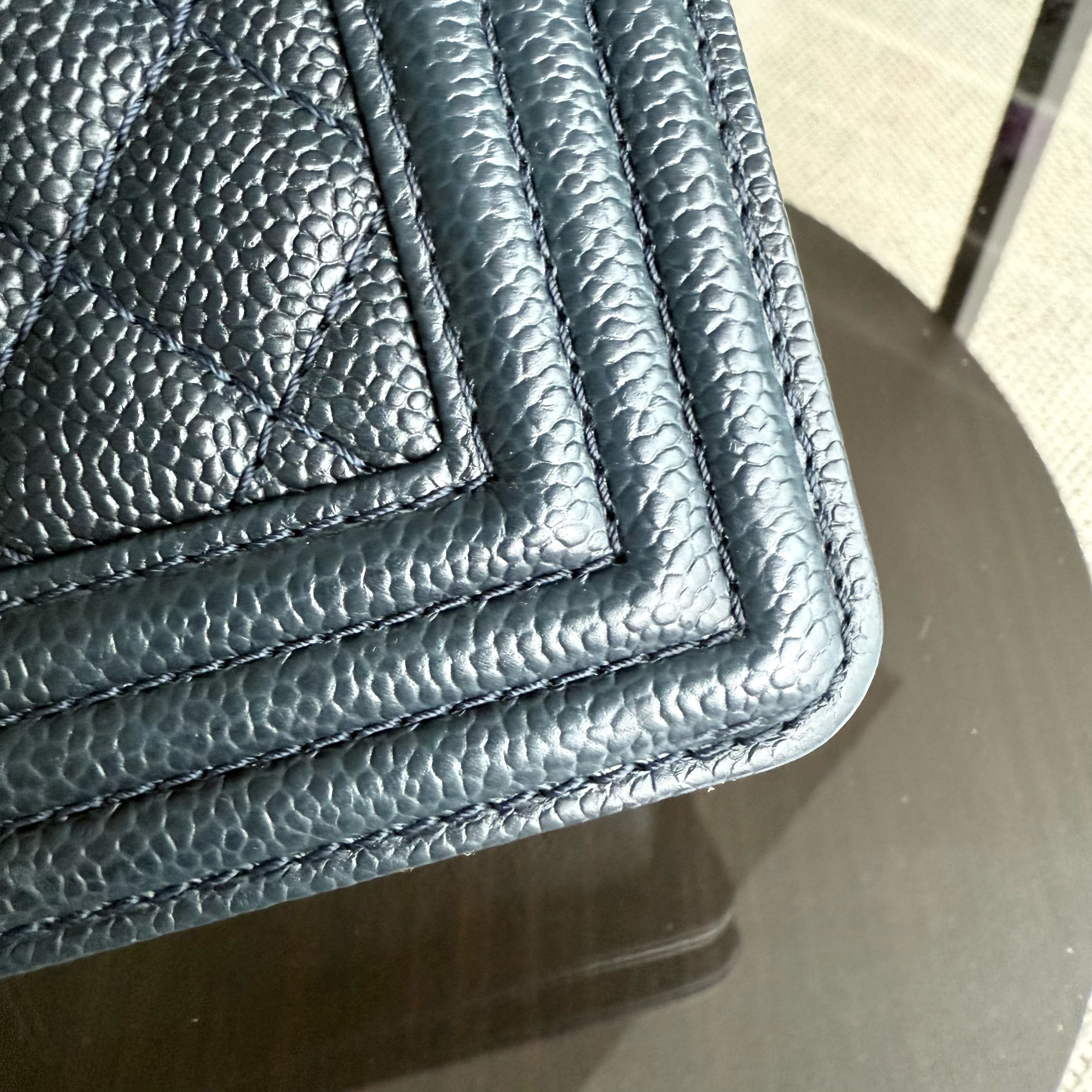 Chanel Boy Medium - Caviar 25CM Quilted Dark Blue Ruthenium Gold Hardware Series 19